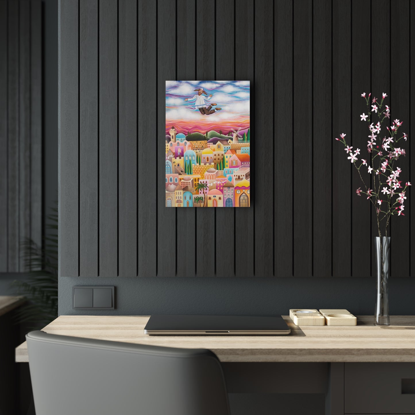 The Flying Hassid by Yael Flatauer Glossy Modern Acrylic Wall Art Print