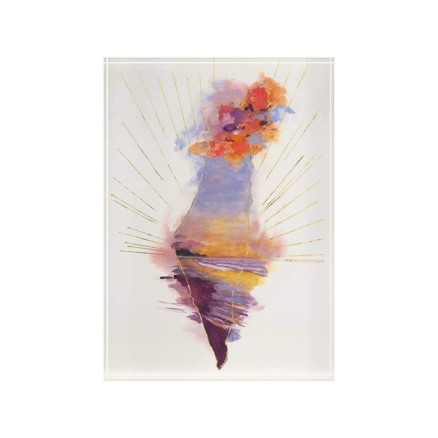 Radiant Israel by Avigael Tondowski - Watercolor Map of Israel - Acrylic Block Print