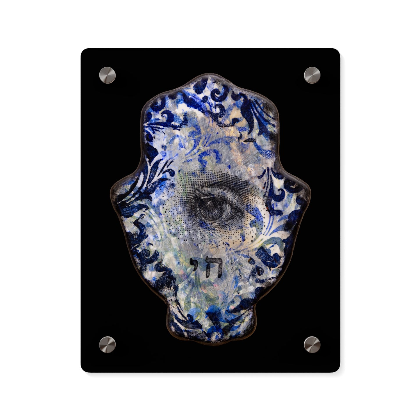 "Hamsa in Distressed Blues" by Esther Cohen Glossy Modern Acrylic Print