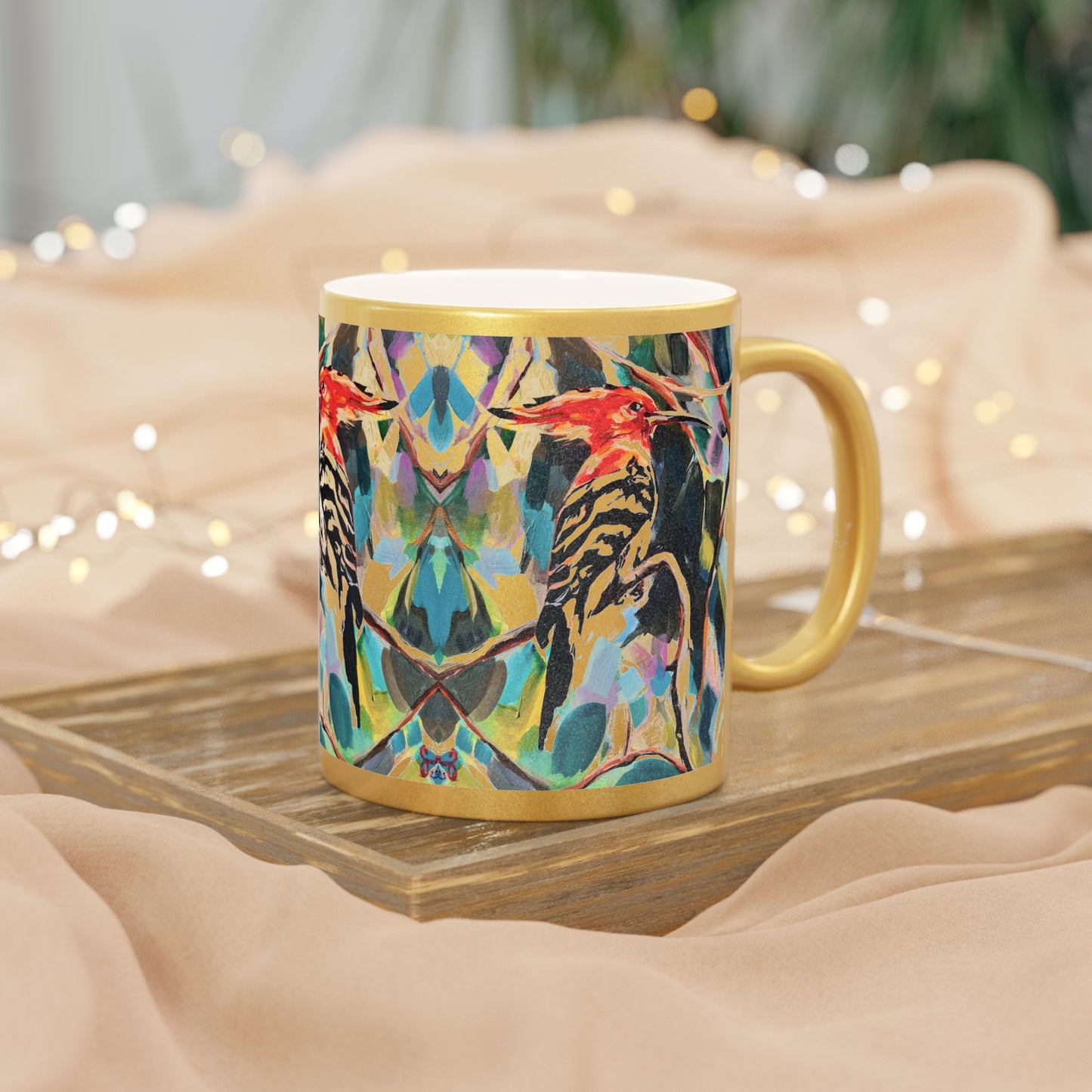 “Painted Hoopoe Bird” Metallic Mug by Leah Luria (Silver\Gold)