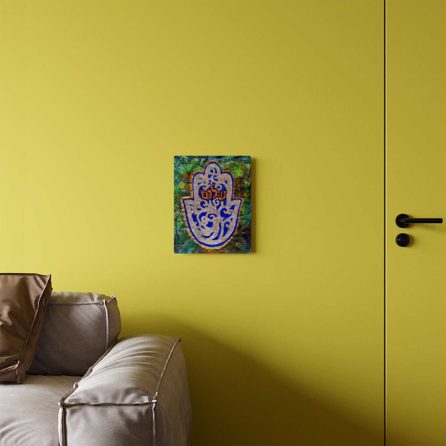 "Hamsa of Peace in Turquoise" Glossy Modern Acrylic Wall Art Print by Esther Cohen