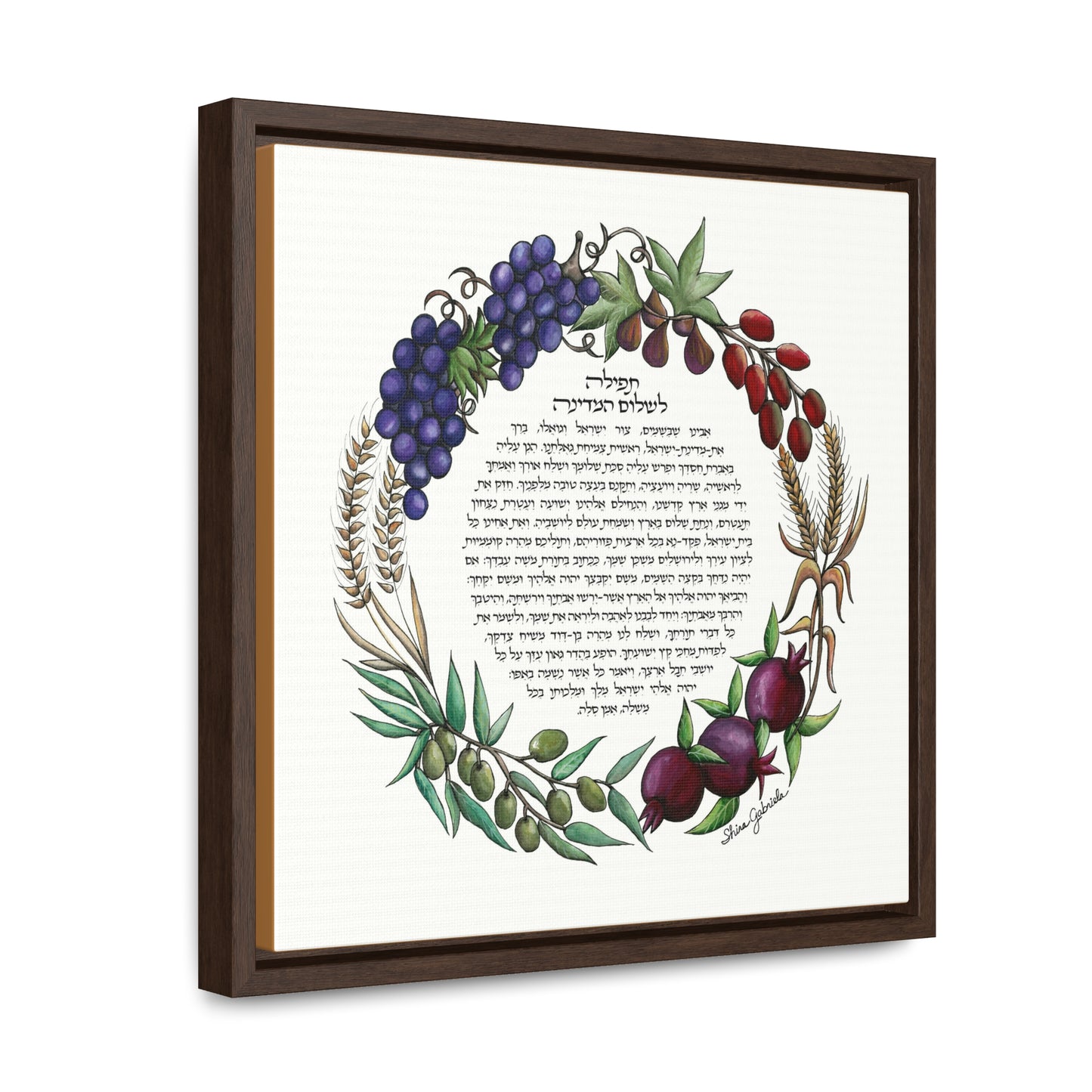 Tefila L'Shalom HaMedina by Shira Gabriela Gallery Wrapped Canvas in Square Frame