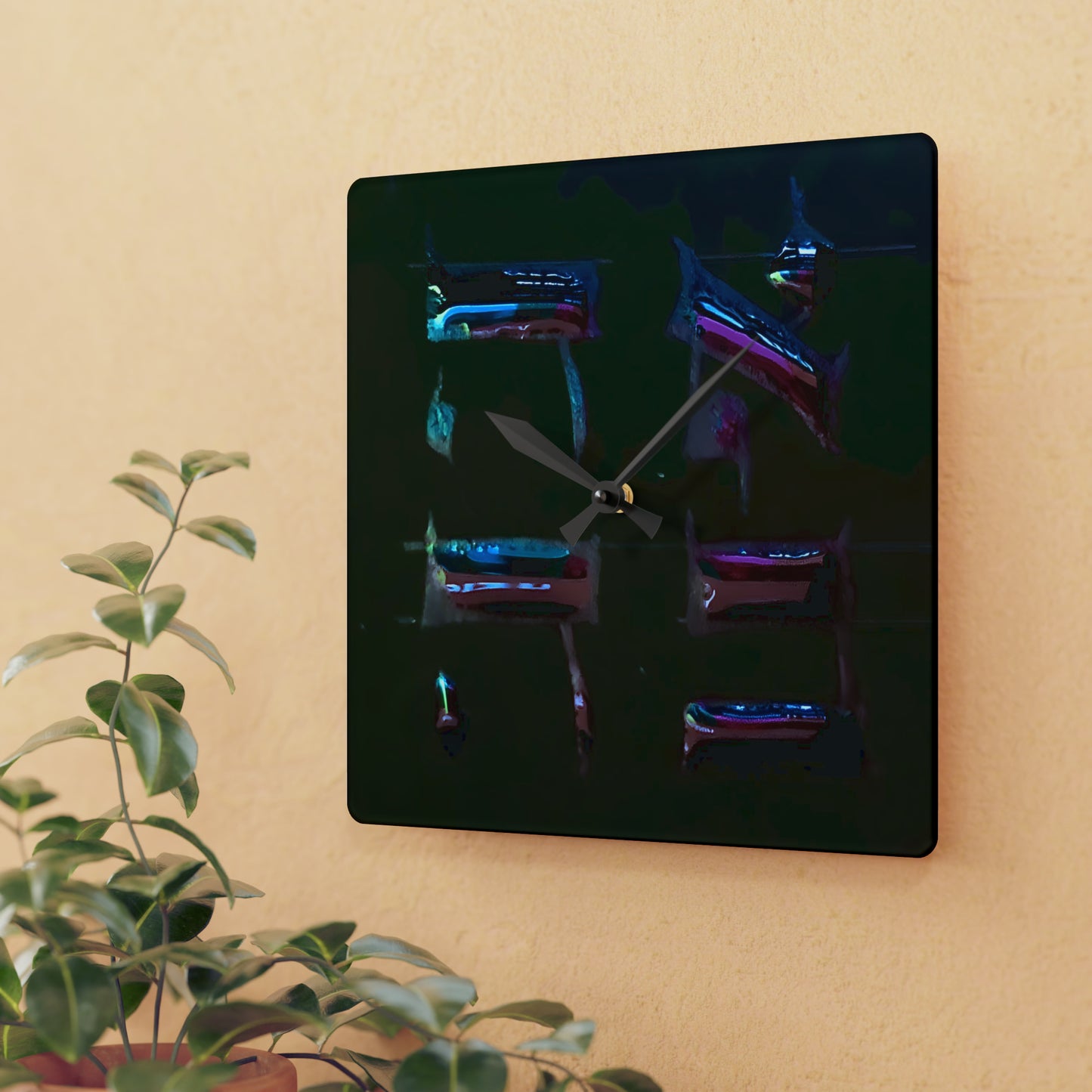 "Black Ahava" Acrylic Wall Clock by Dov Laimon