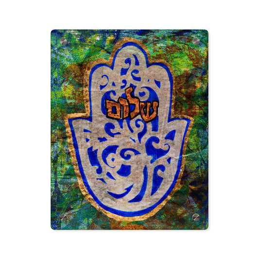 "Hamsa of Peace in Turquoise" Glossy Modern Acrylic Wall Art Print by Esther Cohen