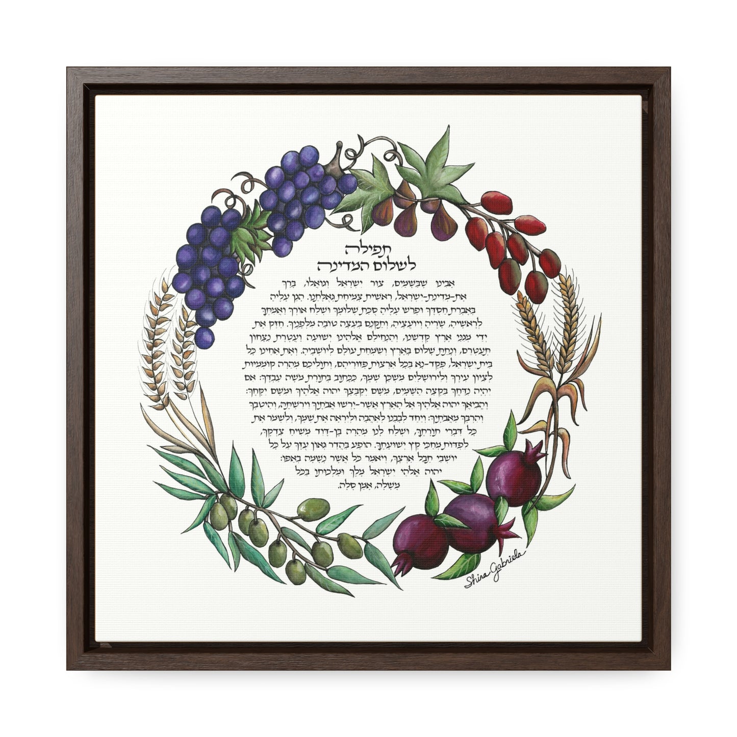 Tefila L'Shalom HaMedina by Shira Gabriela Gallery Wrapped Canvas in Square Frame