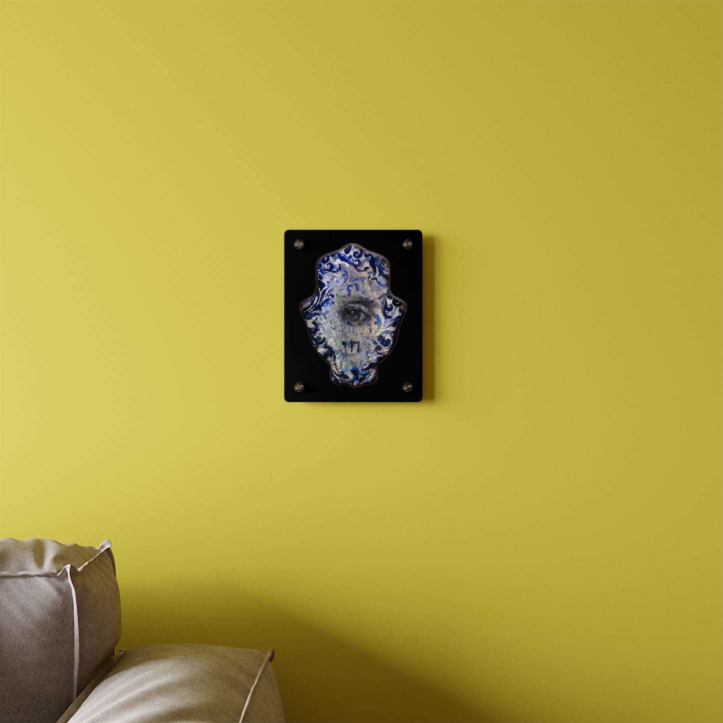 "Hamsa in Distressed Blues" by Esther Cohen Glossy Modern Acrylic Print
