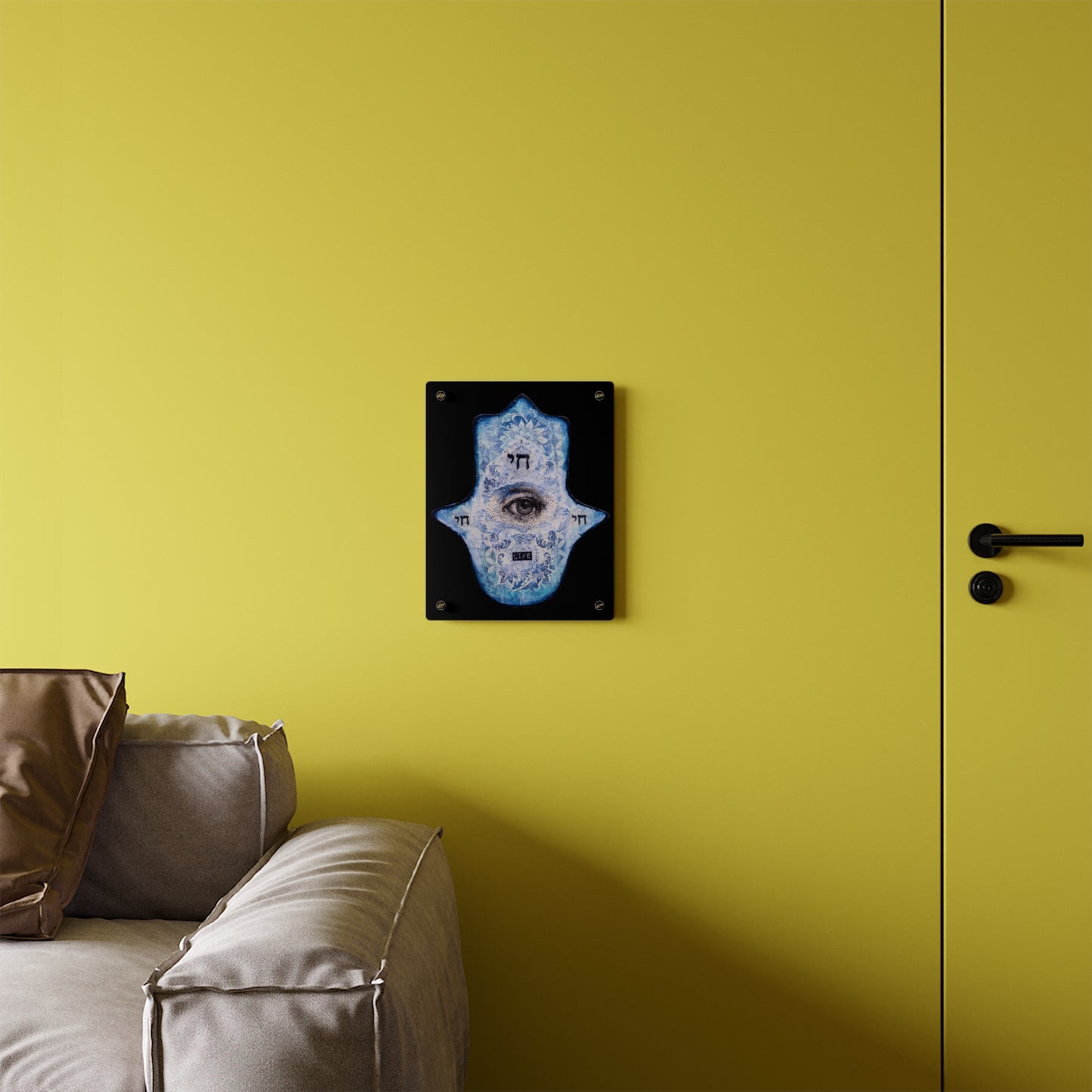 "Blue Chai Hamsa" by Esther Cohen Glossy Acrylic Print