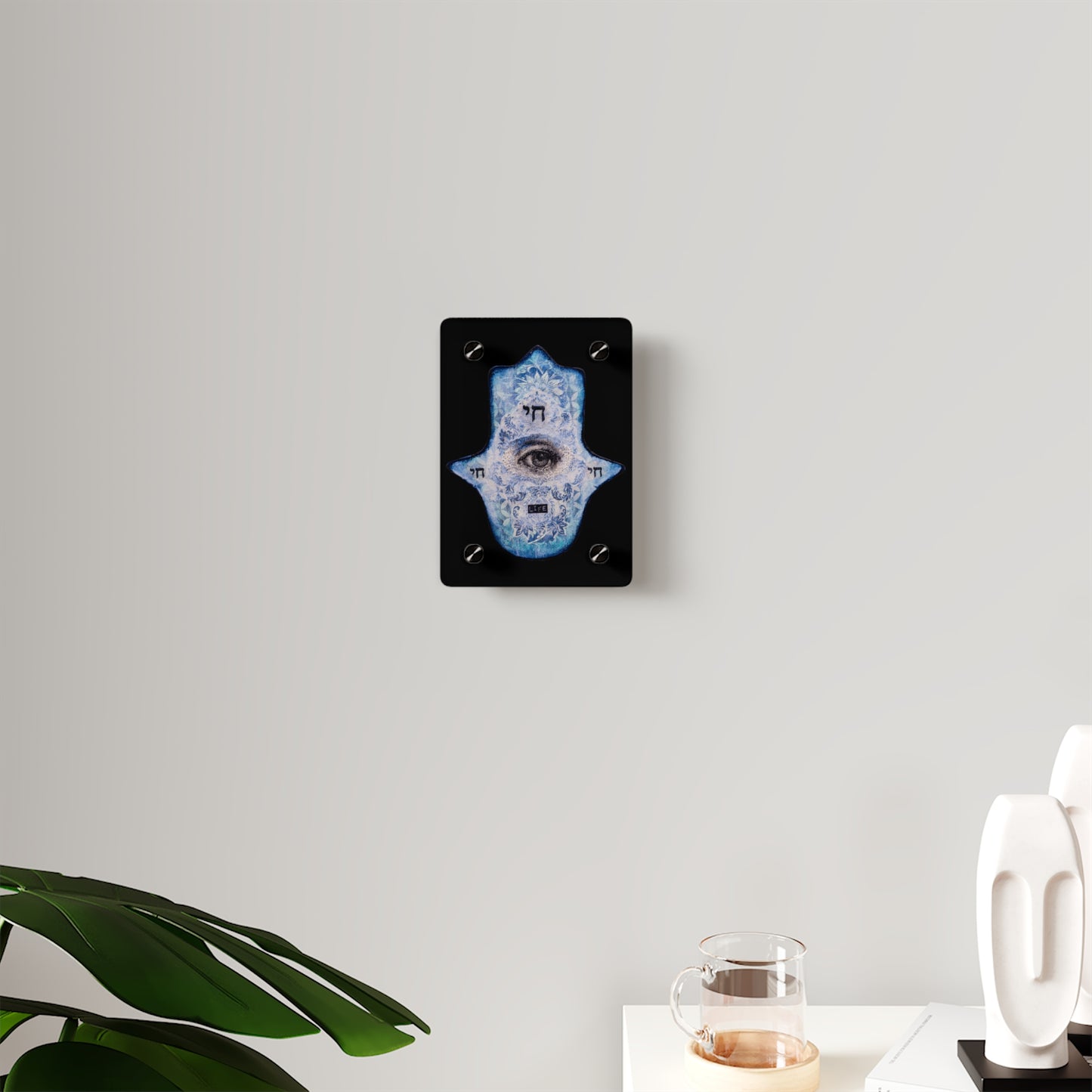 "Blue Chai Hamsa" by Esther Cohen Glossy Acrylic Print