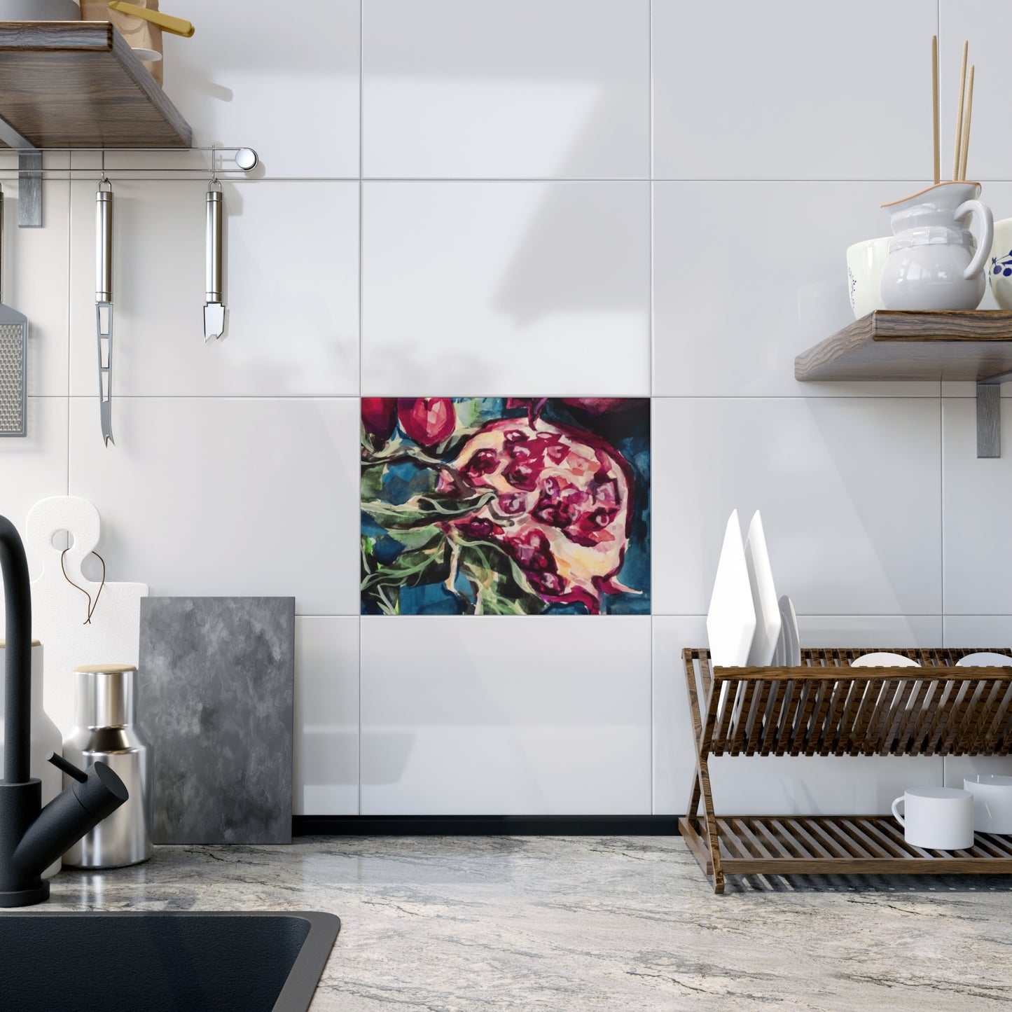 Painted Pomegranates II by Leah Luria Ceramic Tile