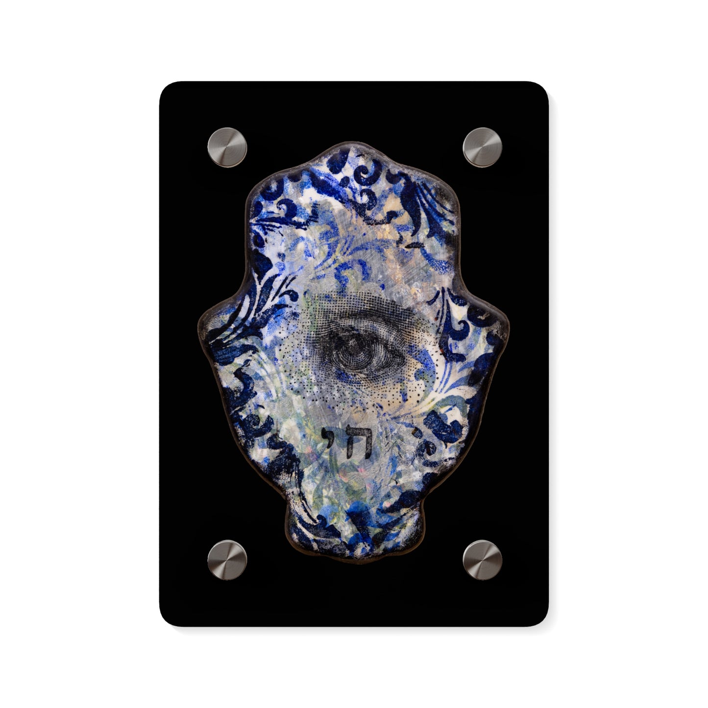 "Hamsa in Distressed Blues" by Esther Cohen Glossy Modern Acrylic Print
