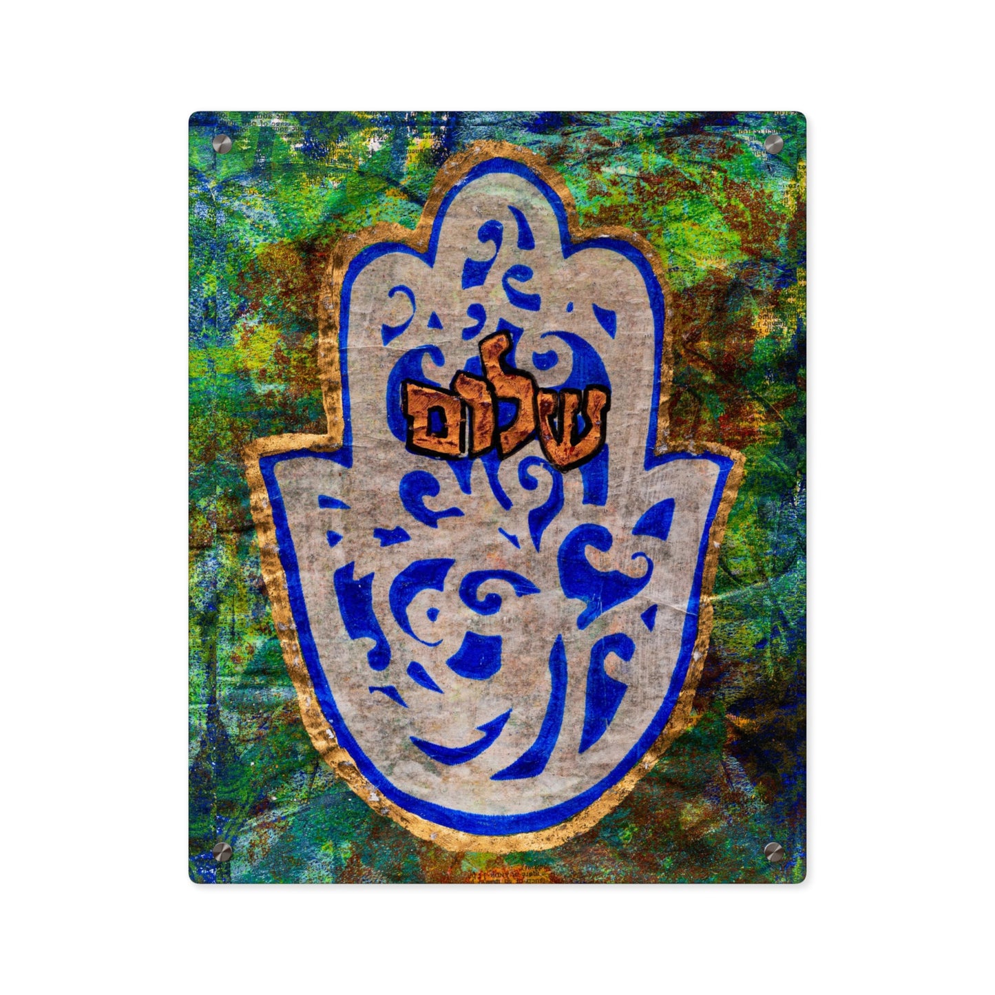 "Hamsa of Peace in Turquoise" Glossy Modern Acrylic Wall Art Print by Esther Cohen