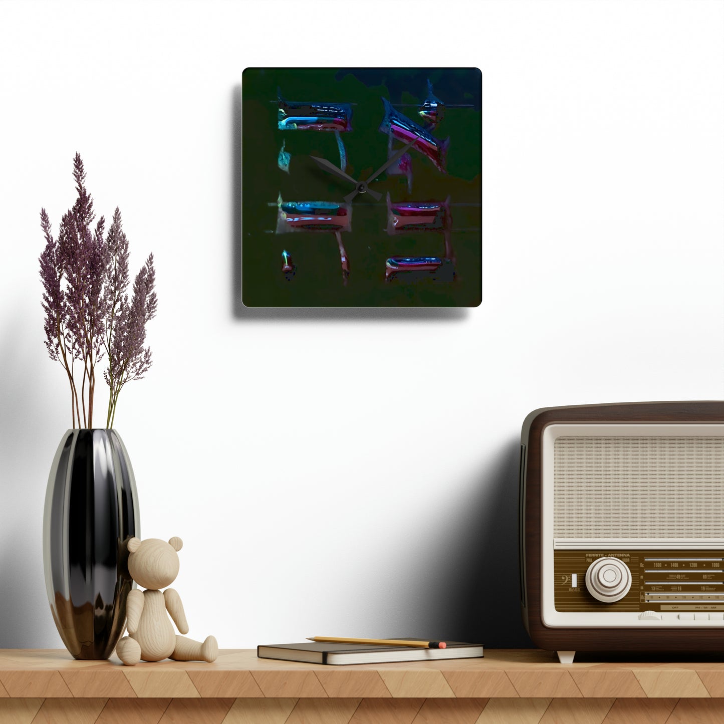 "Black Ahava" Acrylic Wall Clock by Dov Laimon