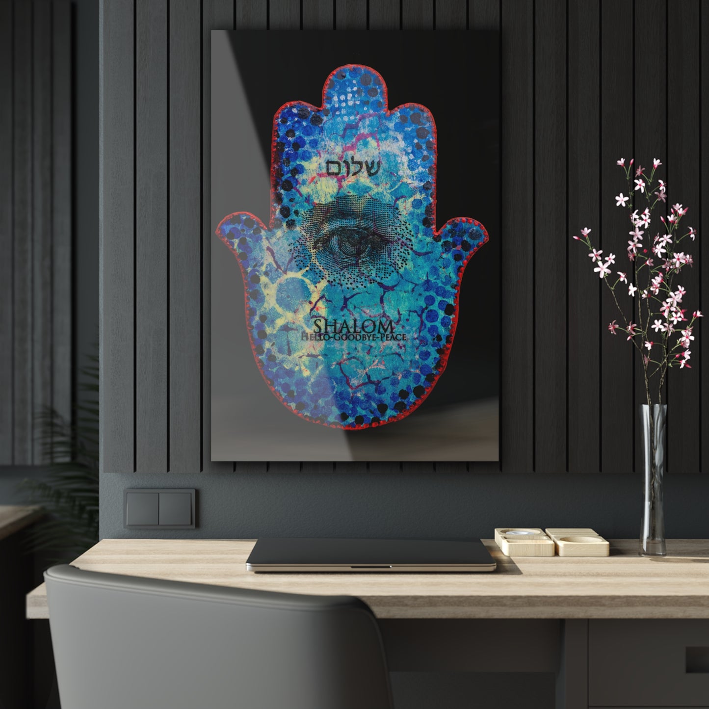 "Hamsa in Blues" by Esther Cohen Glossy Acrylic Print