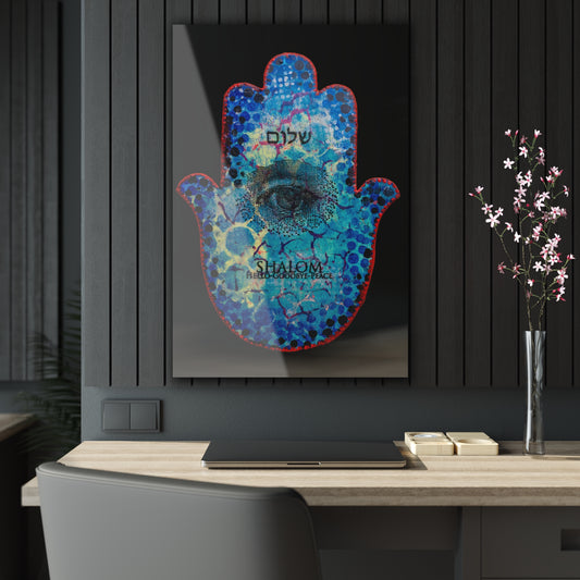 "Hamsa in Blues" by Esther Cohen Glossy Acrylic Print