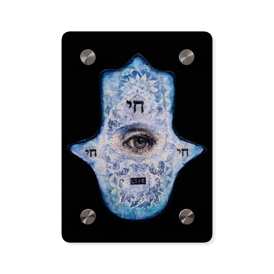 "Blue Chai Hamsa" by Esther Cohen  Glossy Acrylic Print