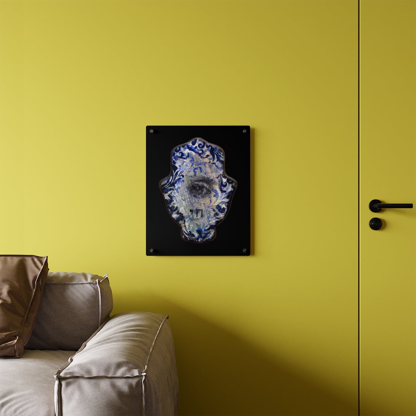 "Hamsa in Distressed Blues" by Esther Cohen Glossy Modern Acrylic Print