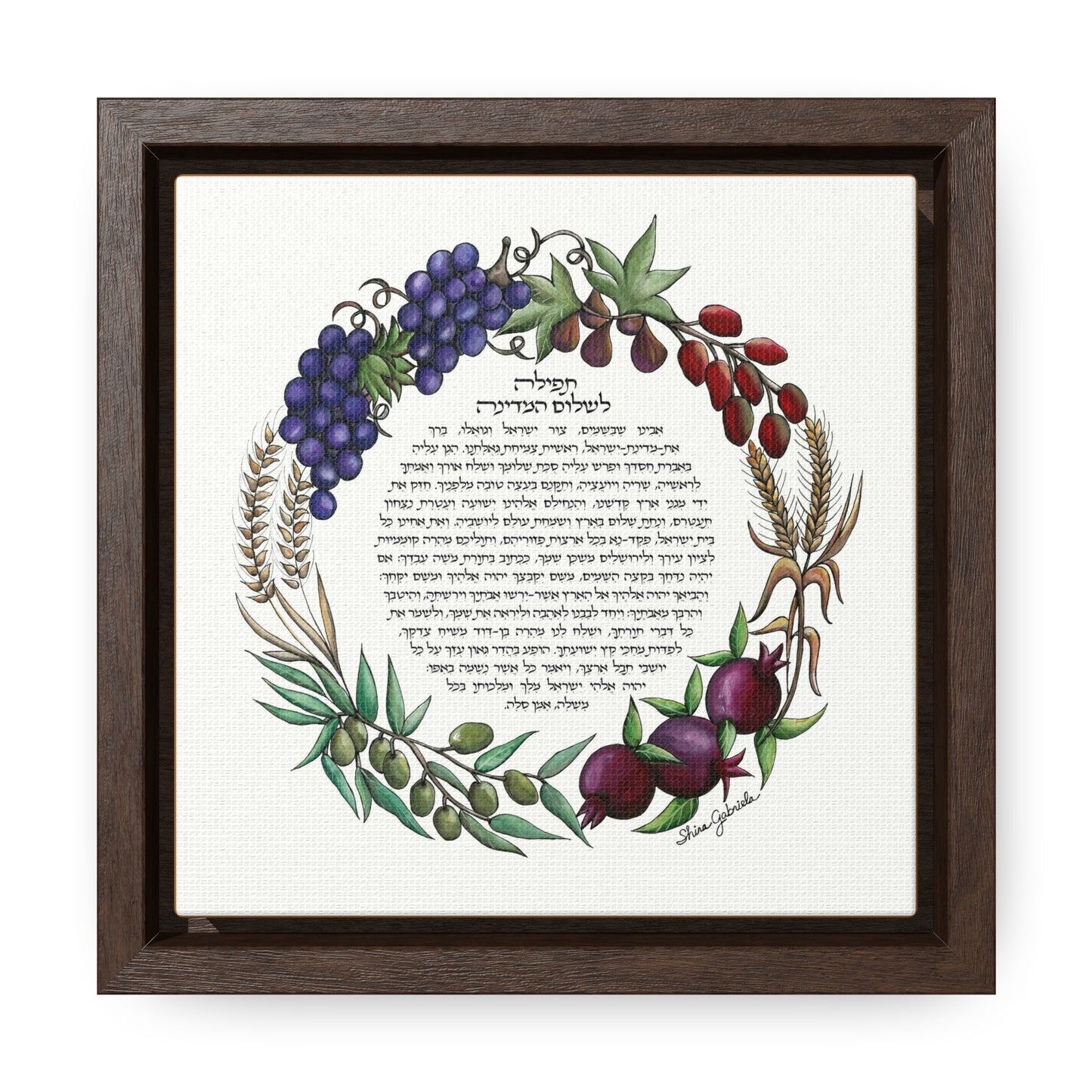 Tefila L'Shalom HaMedina by Shira Gabriela Gallery Wrapped Canvas in Square Frame