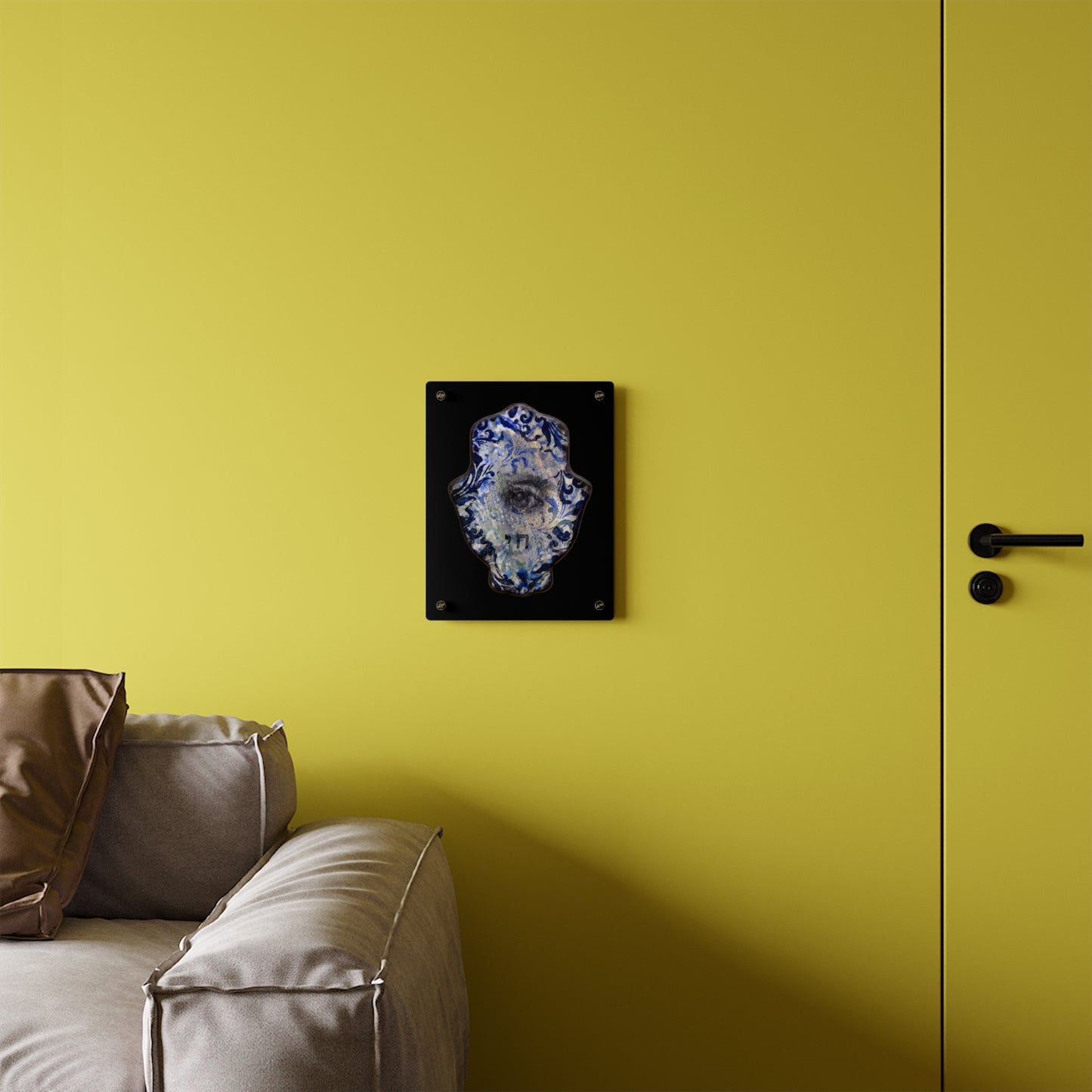 "Hamsa in Distressed Blues" by Esther Cohen Glossy Modern Acrylic Print