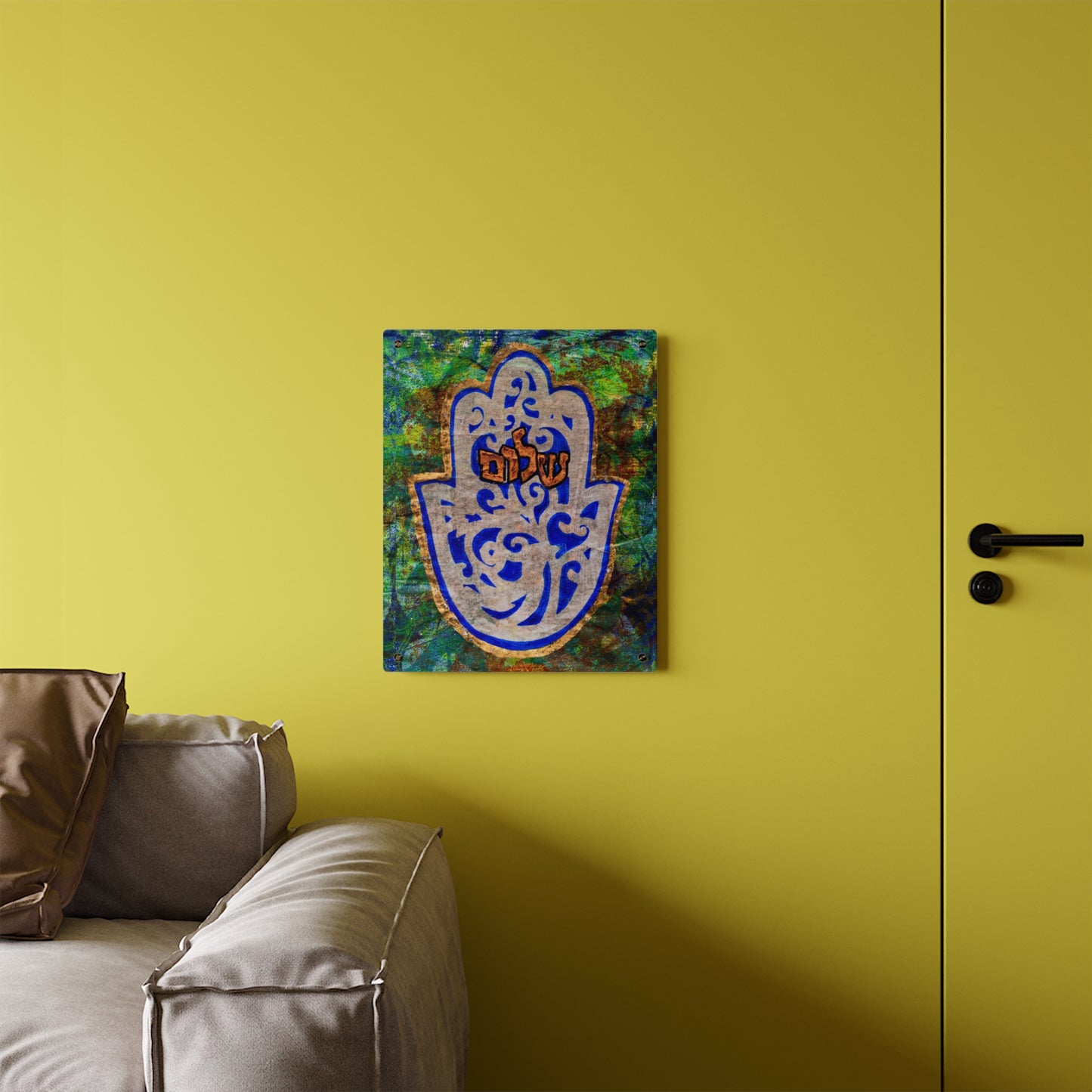 "Hamsa of Peace in Turquoise" Glossy Modern Acrylic Wall Art Print by Esther Cohen