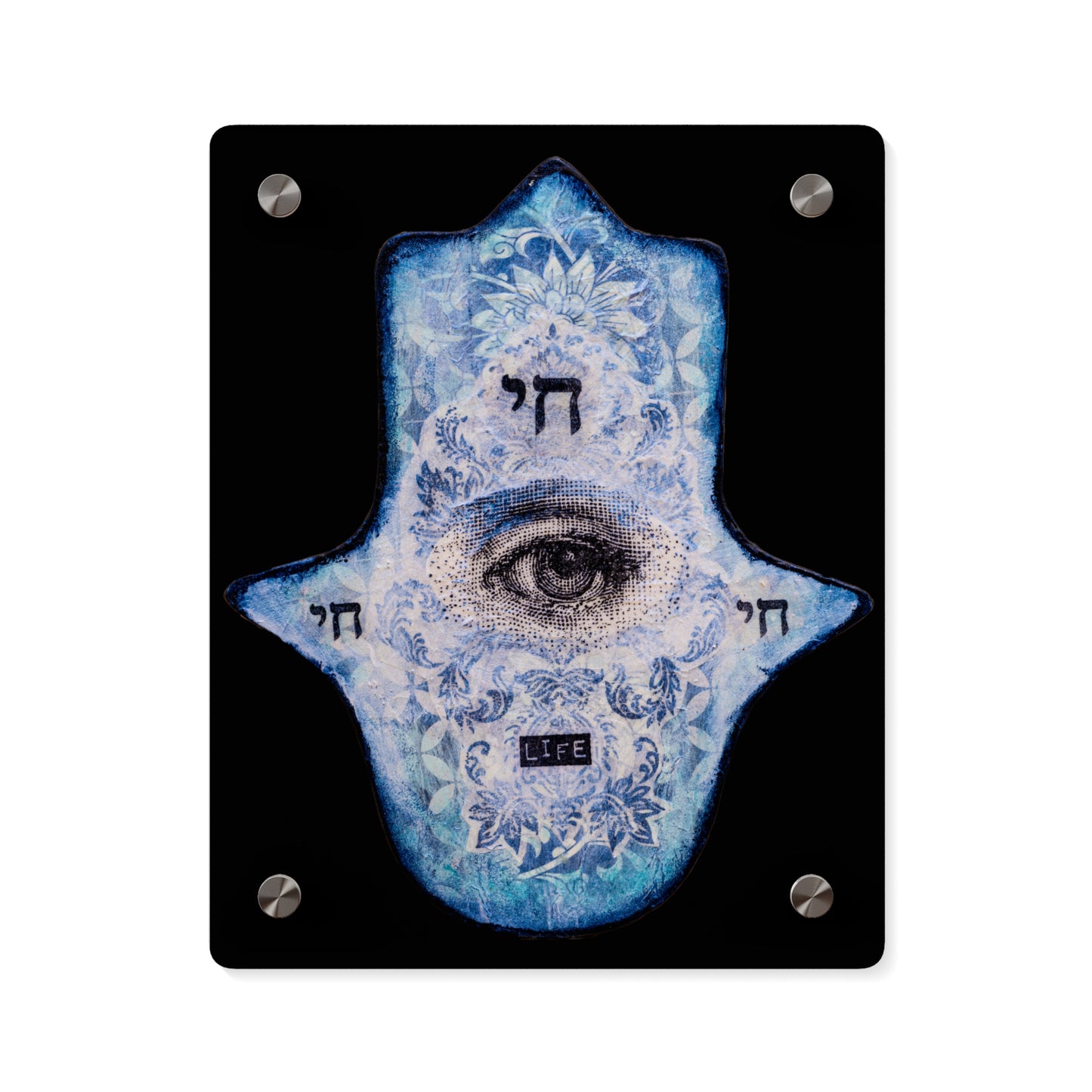"Blue Chai Hamsa" by Esther Cohen Glossy Acrylic Print