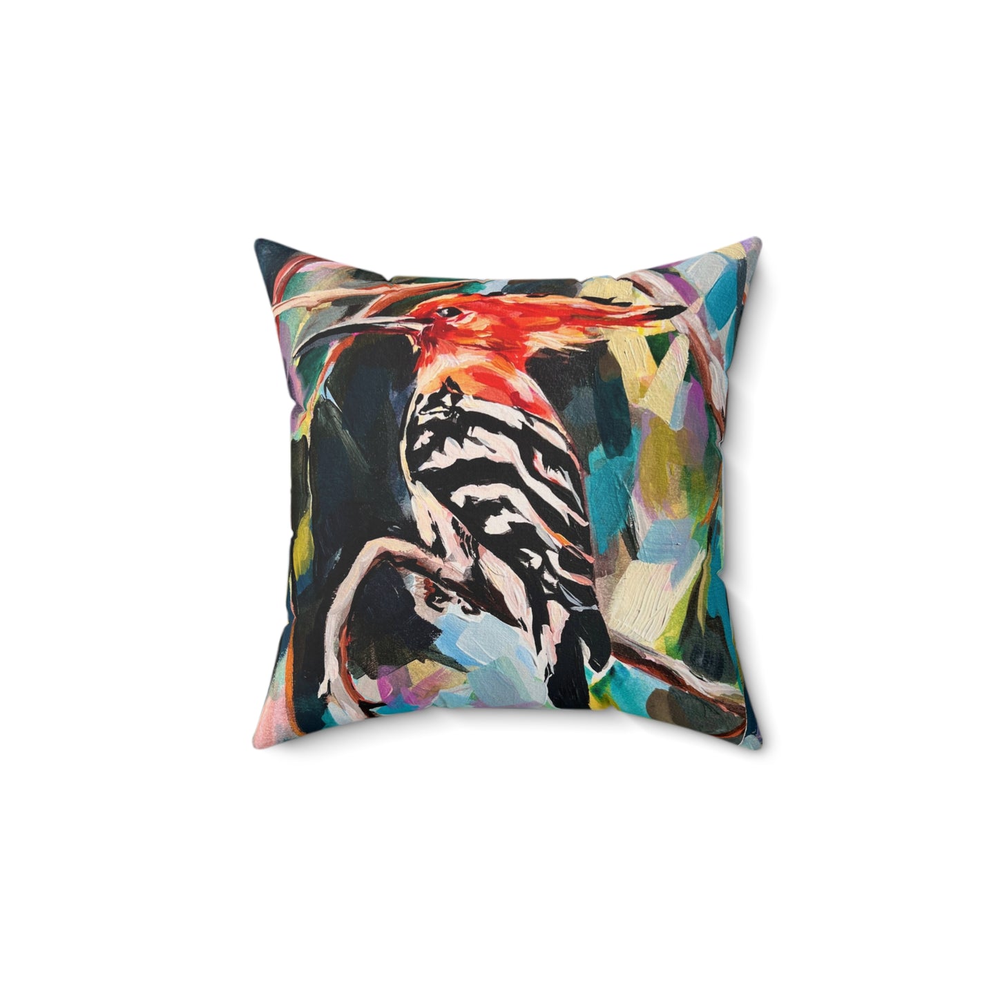 “Painted Hoopoe Bird” by Leah Luria Faux Suede Square Pillow