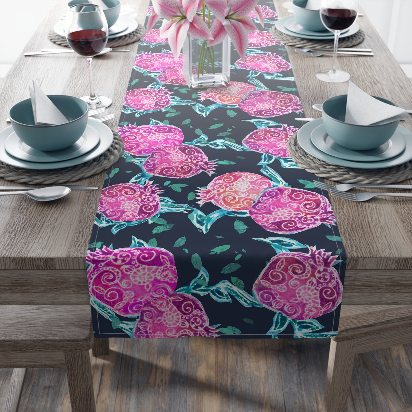 “Pomegranate Whimsy” by Leah Luria Table Runner (Cotton, Poly)
