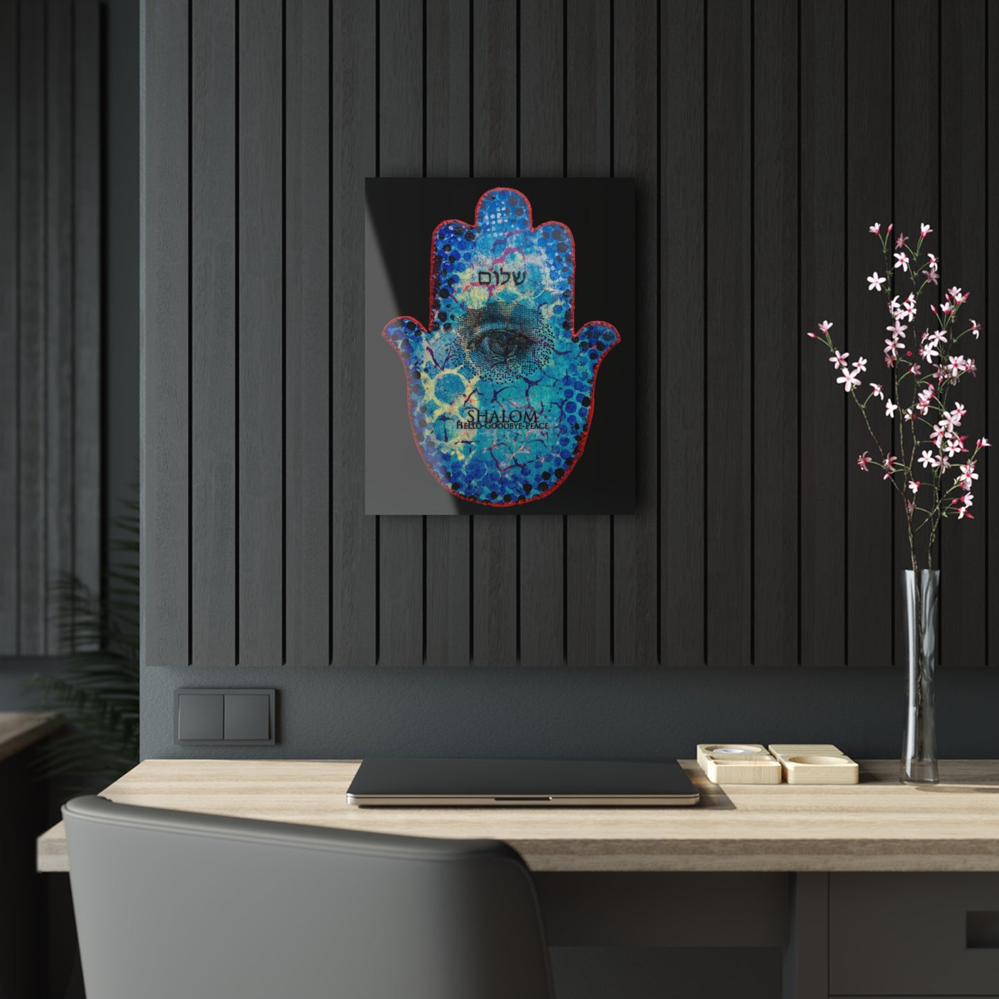 "Hamsa in Blues" by Esther Cohen Glossy Acrylic Print