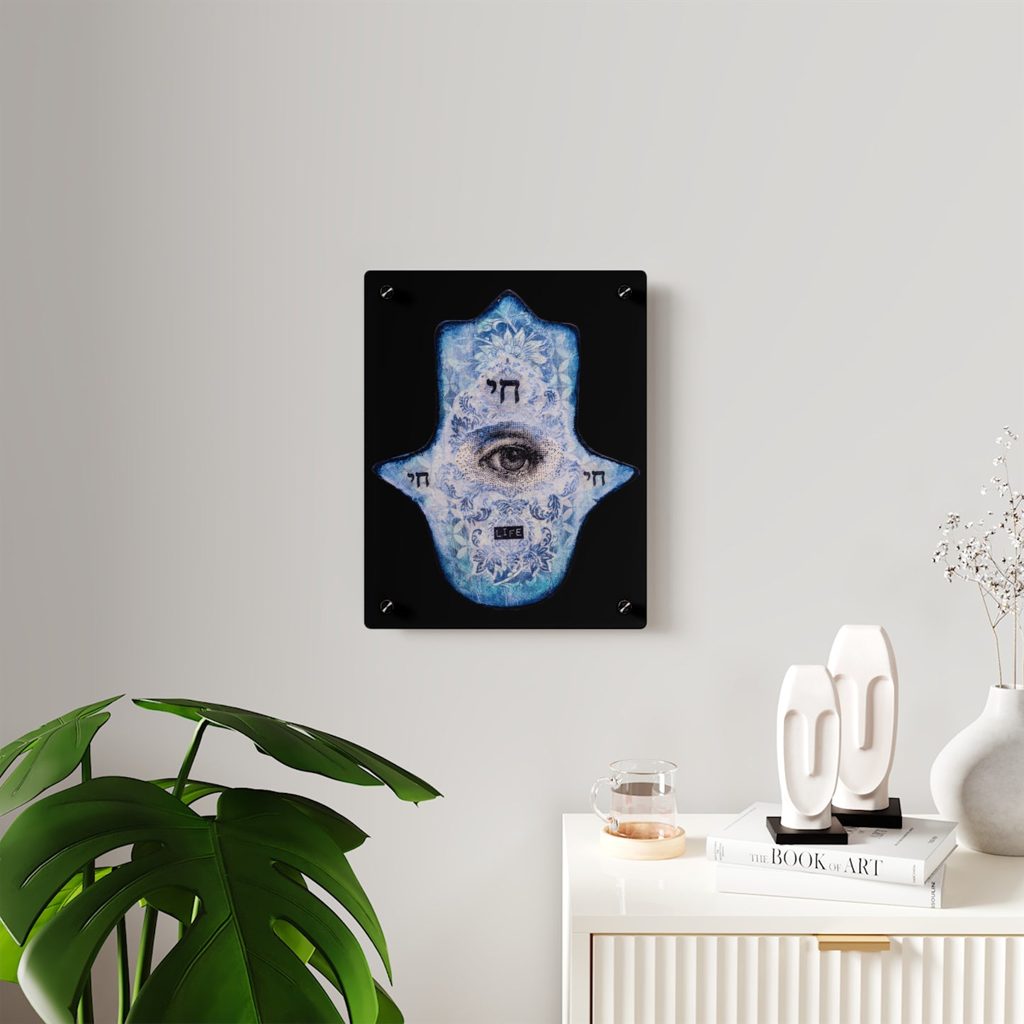 "Blue Chai Hamsa" by Esther Cohen Glossy Acrylic Print