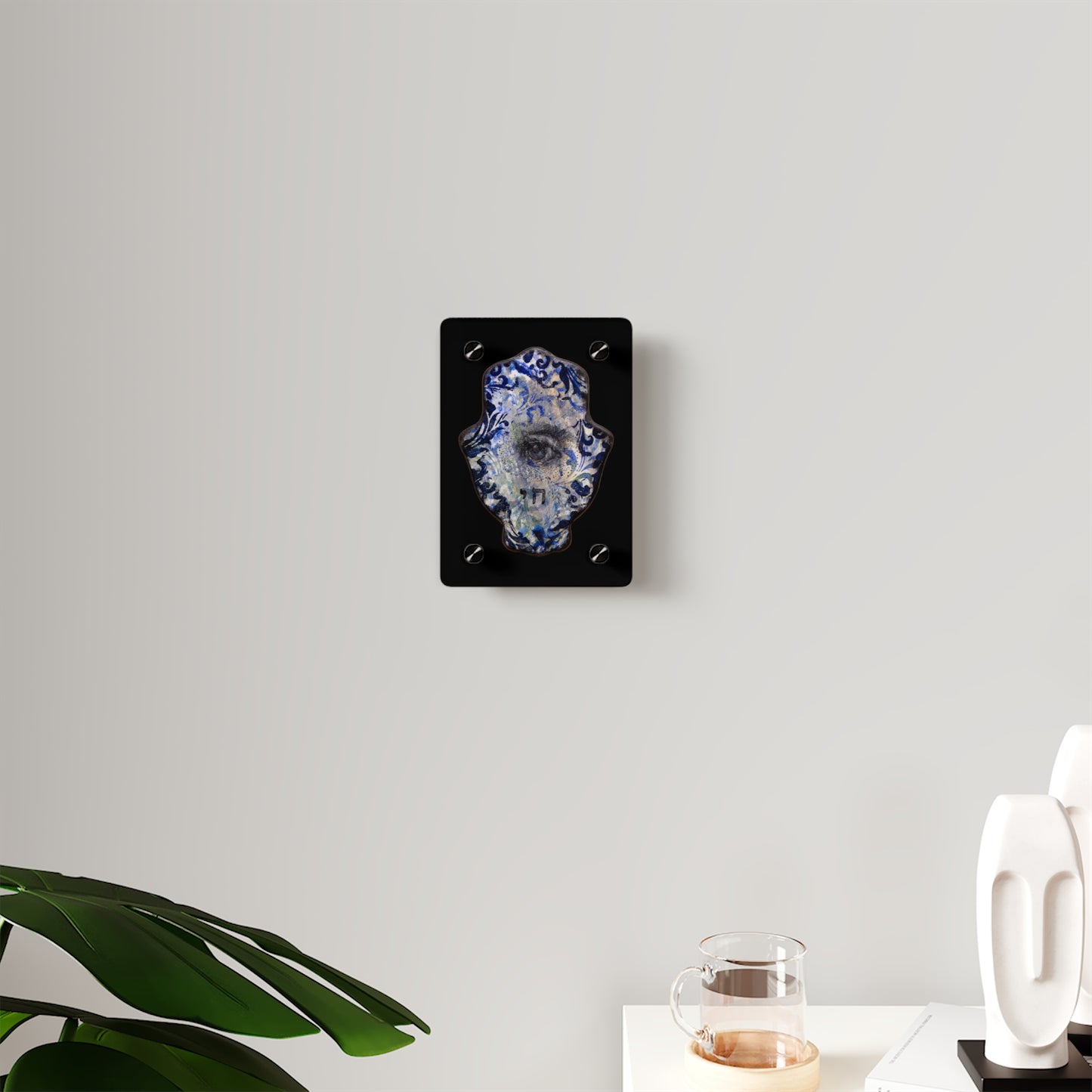"Hamsa in Distressed Blues" by Esther Cohen Glossy Modern Acrylic Print