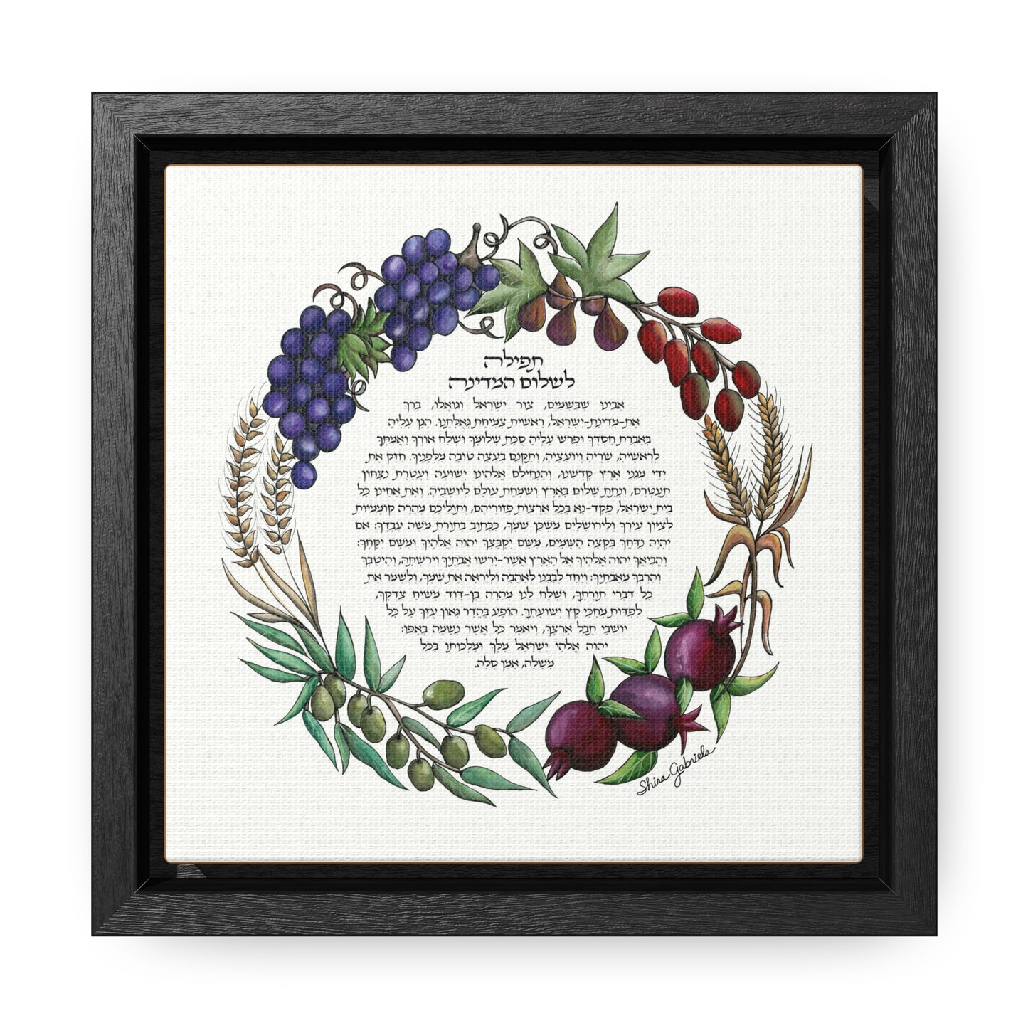 Tefila L'Shalom HaMedina by Shira Gabriela Gallery Wrapped Canvas in Square Frame