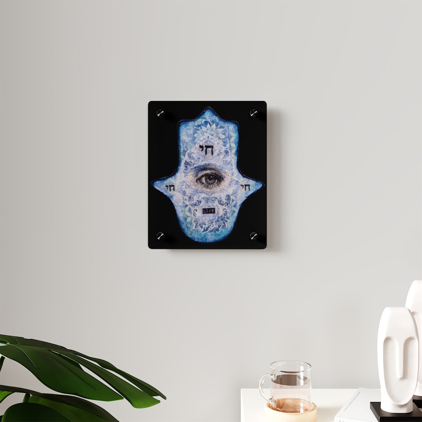 "Blue Chai Hamsa" by Esther Cohen Glossy Acrylic Print