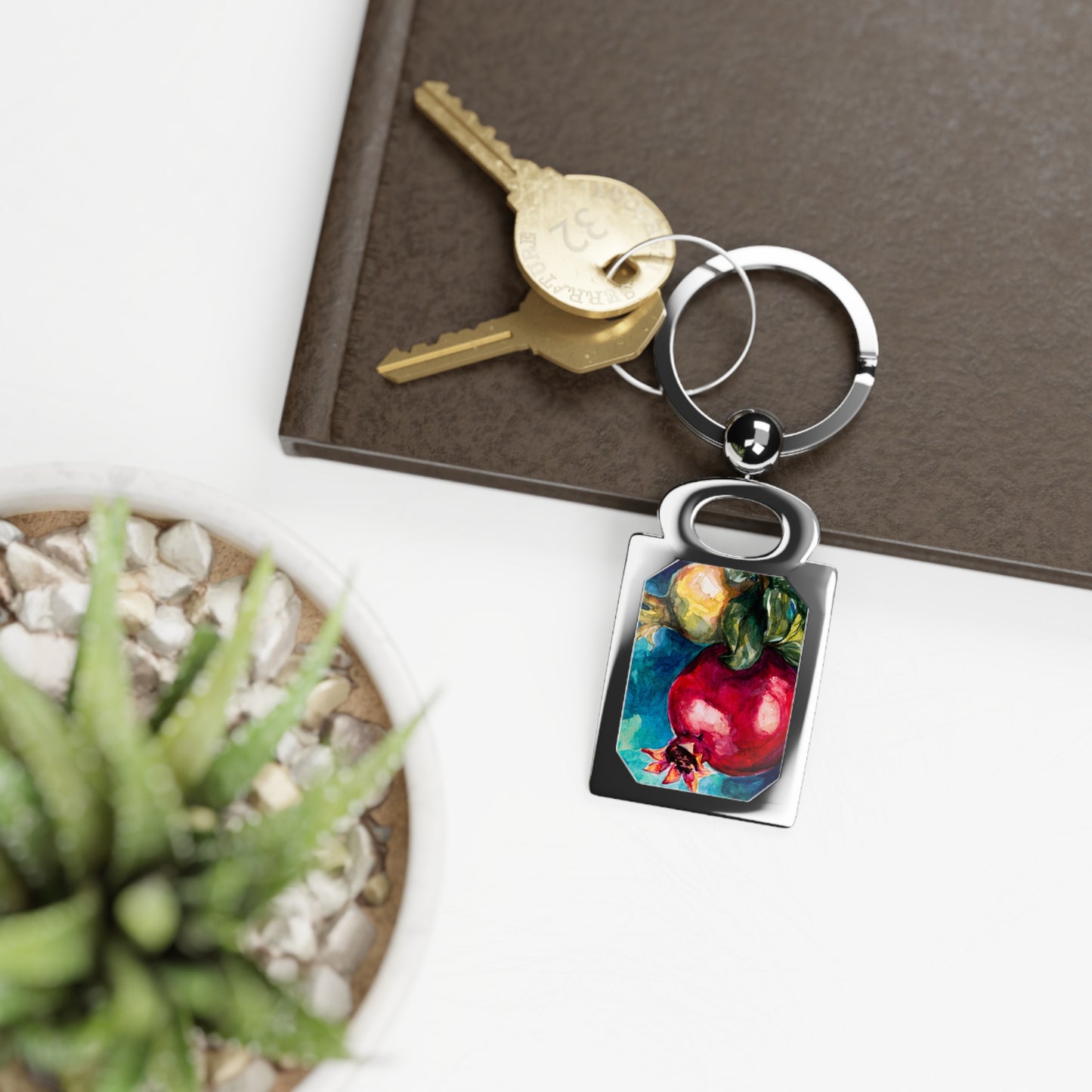 Pomegranate Painting by Leah Luria Rectangle Photo Keyring