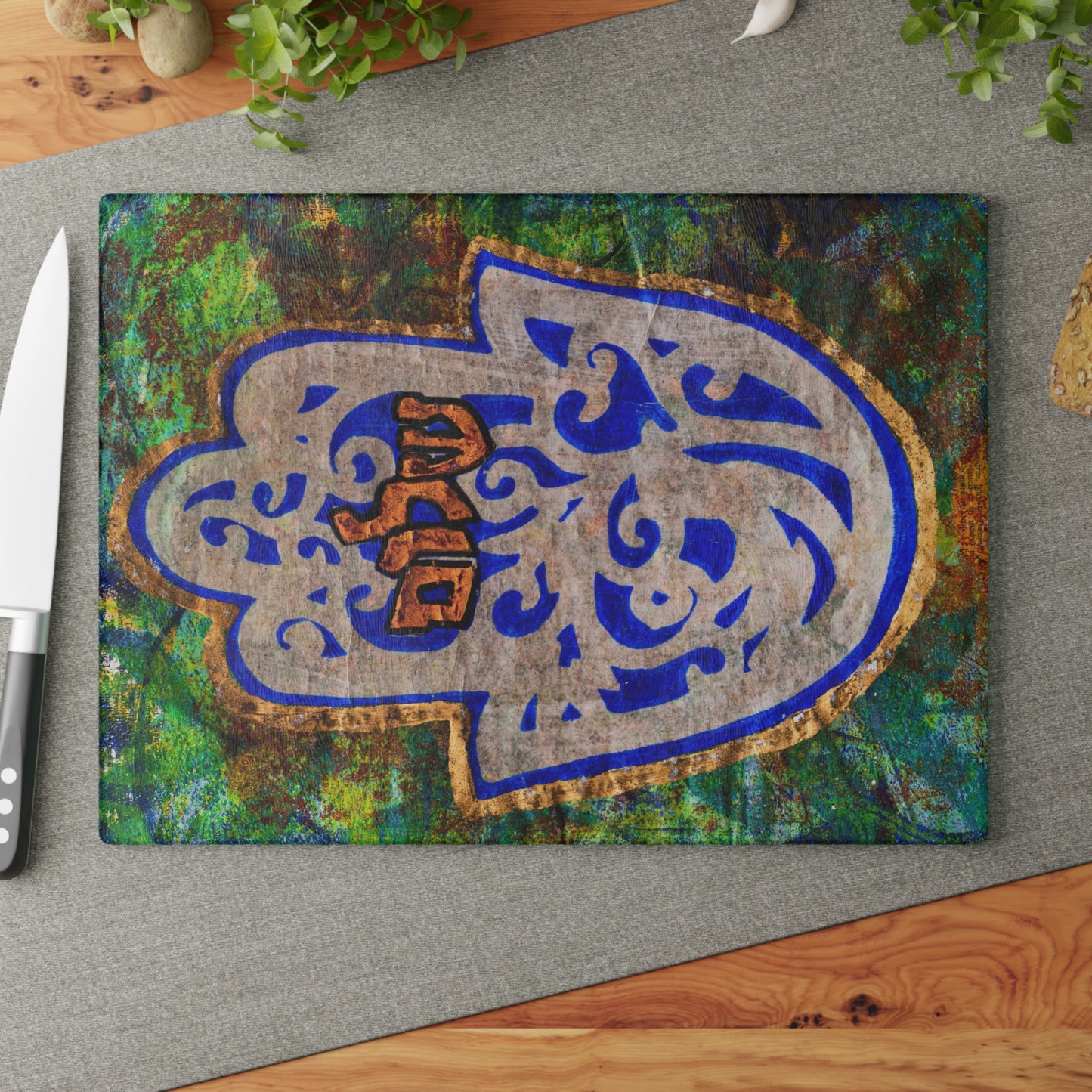 "Hamsa of Peace" Glass Challah Board by Esther Cohen