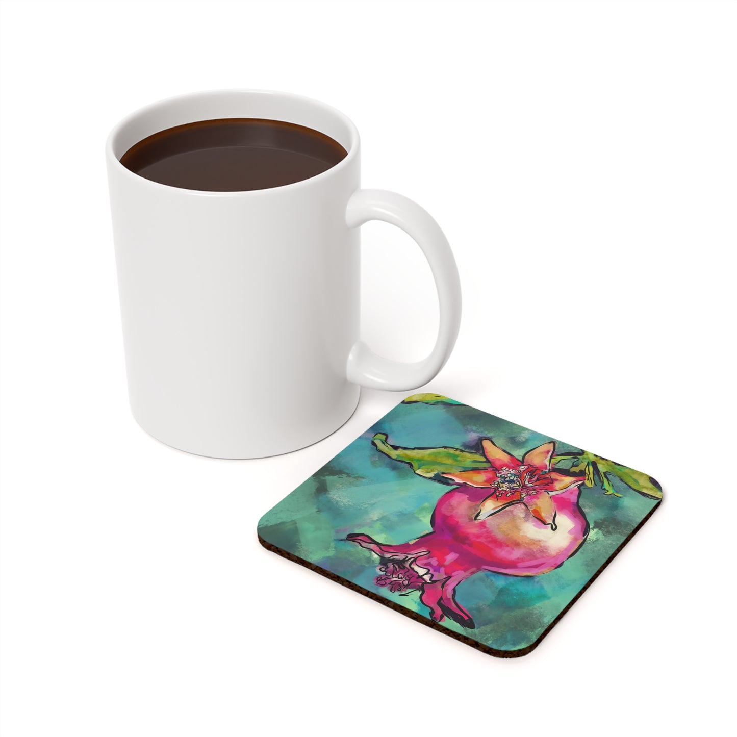 Pomegranate Cork Back Coaster