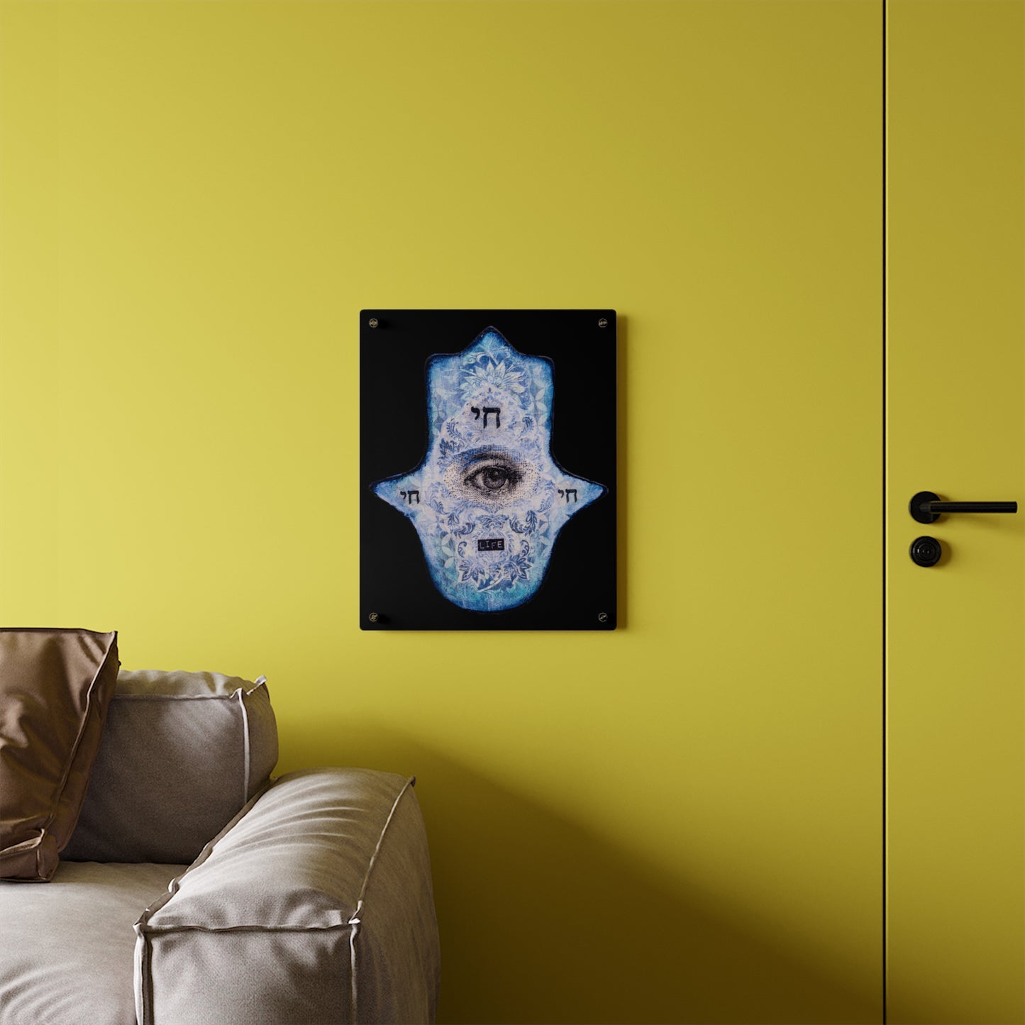 "Blue Chai Hamsa" by Esther Cohen Glossy Acrylic Print
