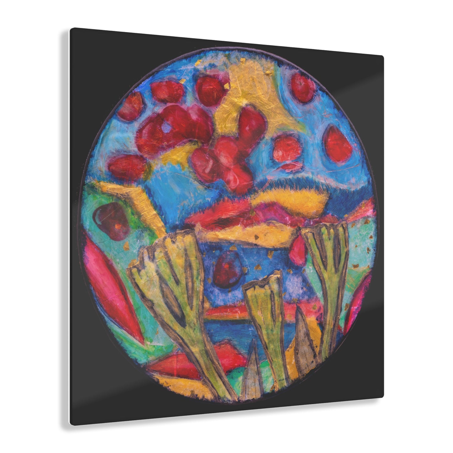 "Abstract Landscape with Pomegranate Seeds" by Esther Cohen Glossy Modern Acrylic Print