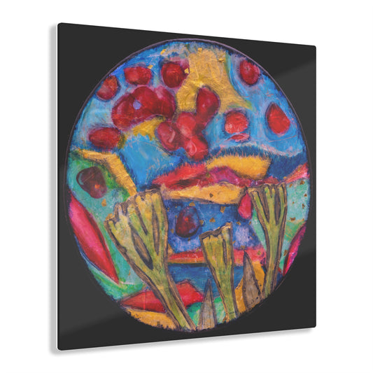 "Abstract Landscape with Pomegranate Seeds" by Esther Cohen Glossy Modern Acrylic Print