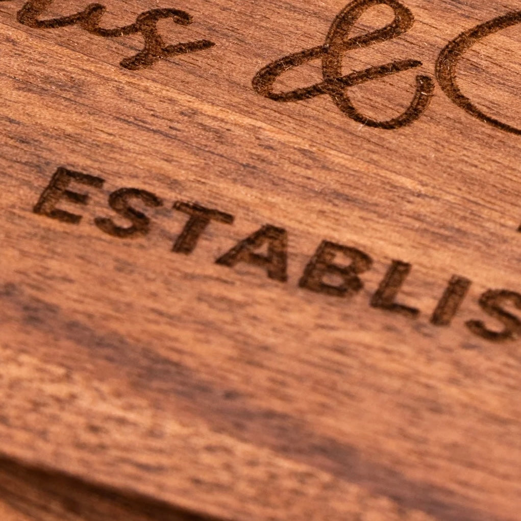 Engraved Wooden Serving Platter – "Happy Chanukah" with Floral Menorah Design - 13.5” x 13.5”