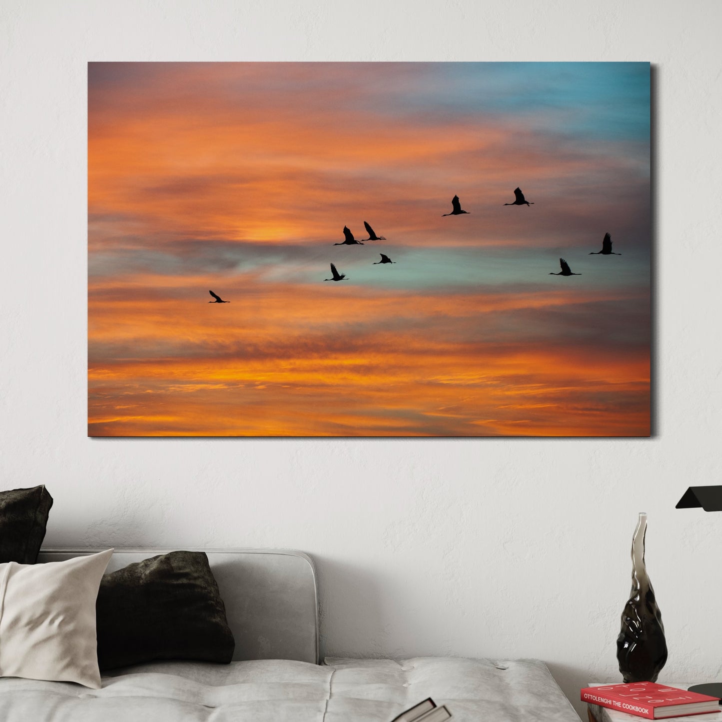 Migrating Cranes at Sunrise by Yehoshua Halevi - Photograph on Glossy Acrylic (French Cleat Hanging)