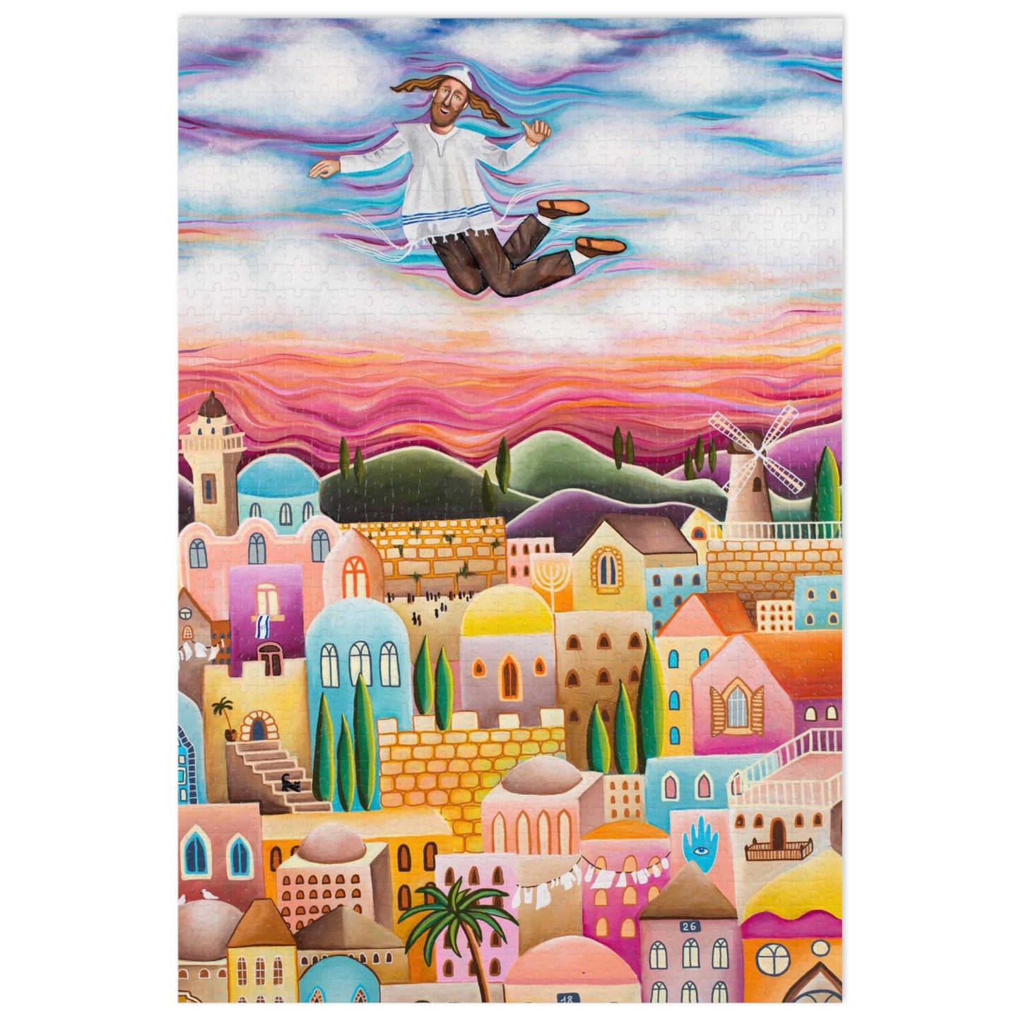 "The Flying Hassid" by Yael Flatauer Jigsaw Puzzle (30, 110, 252, 500,1000-Piece)
