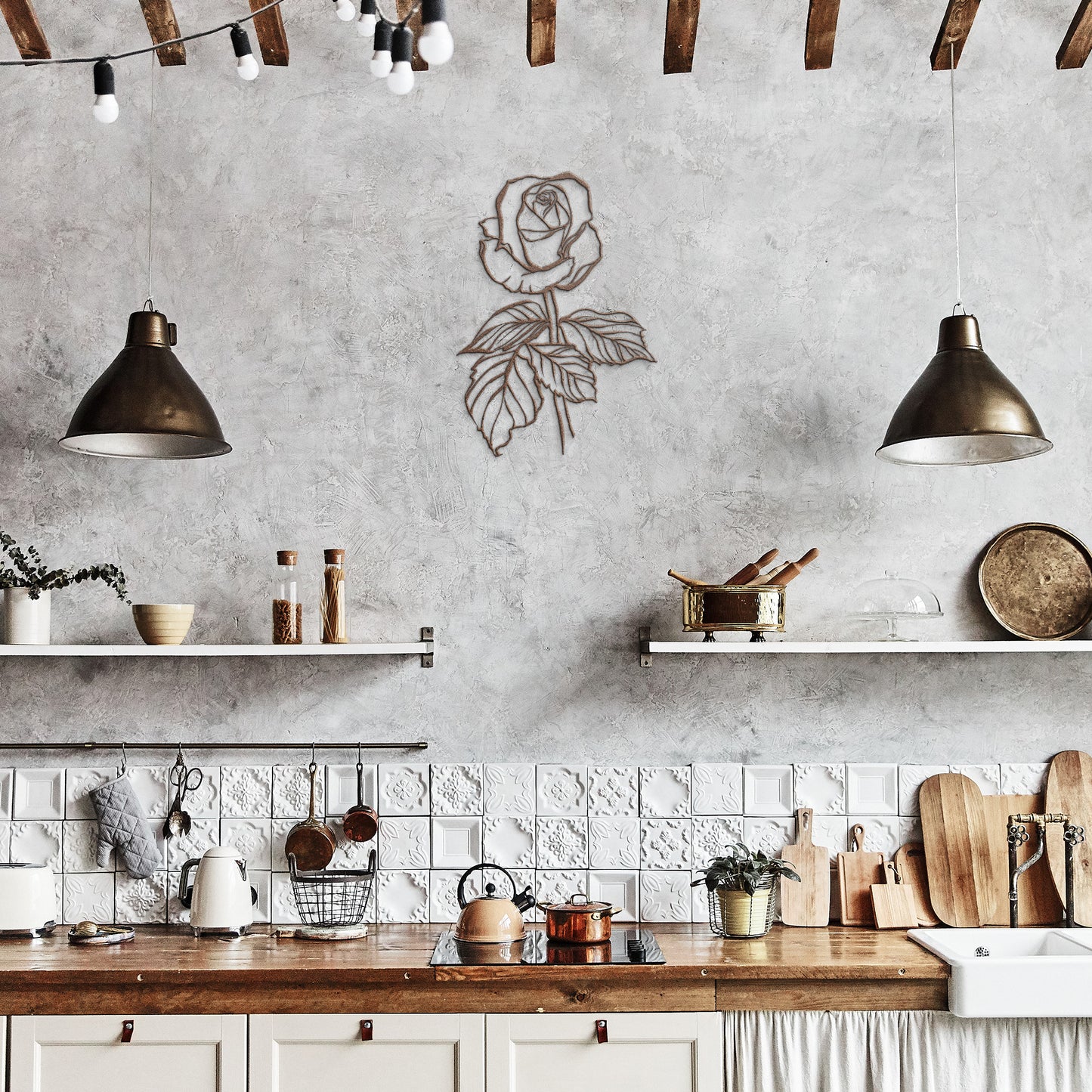 Hand Drawn Rose Metal Wall Art by Leah Luria