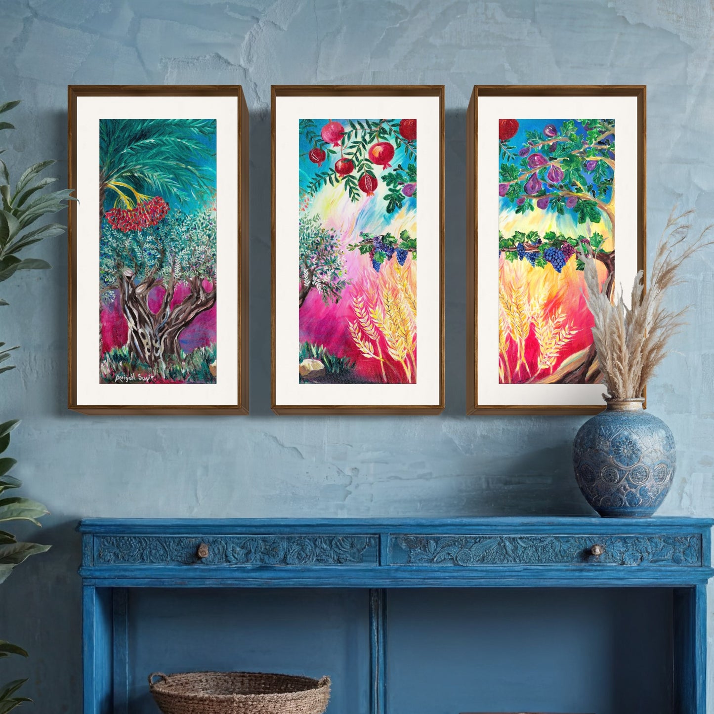 Seven Species Triptych by Avigail Sapir - Giclée Print on Fine Art Paper or Stretched Canvas Giclée