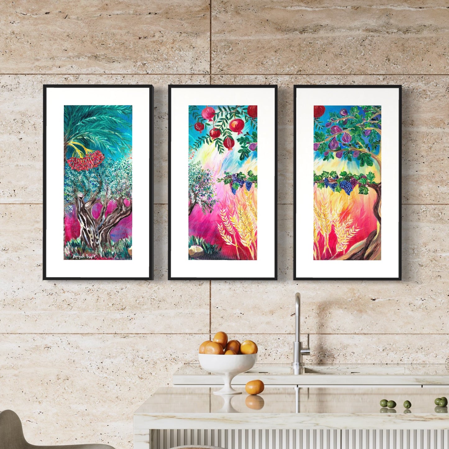 Seven Species Triptych by Avigail Sapir - Giclée Print on Fine Art Paper or Stretched Canvas Giclée