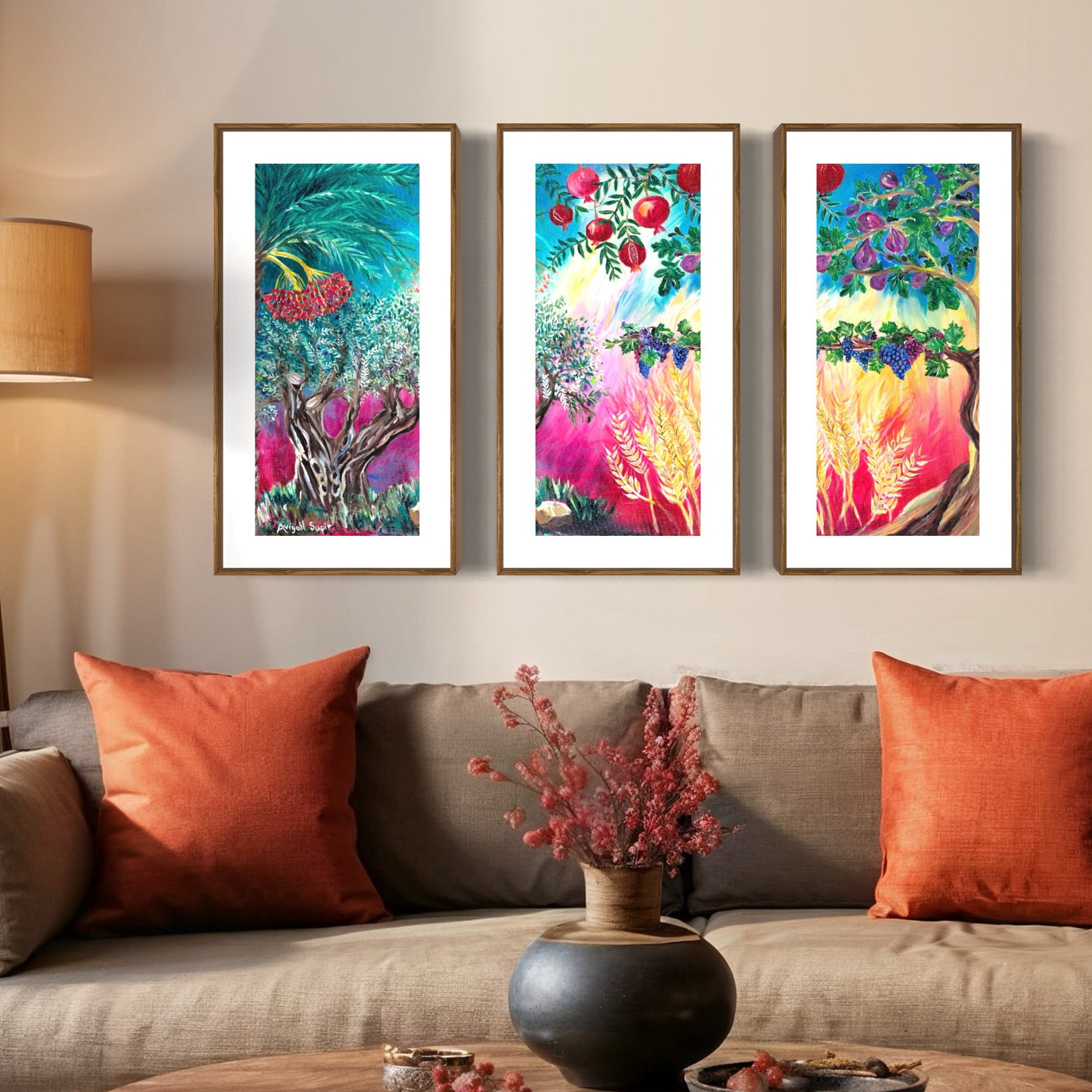 Seven Species Triptych by Avigail Sapir - Giclée Print on Fine Art Paper or Stretched Canvas Giclée