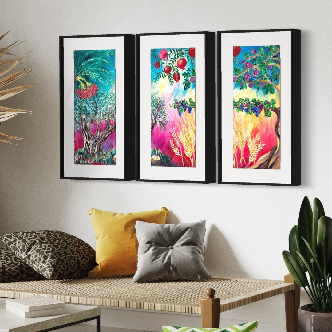 Seven Species Triptych by Avigail Sapir - Giclée Print on Fine Art Paper or Stretched Canvas Giclée