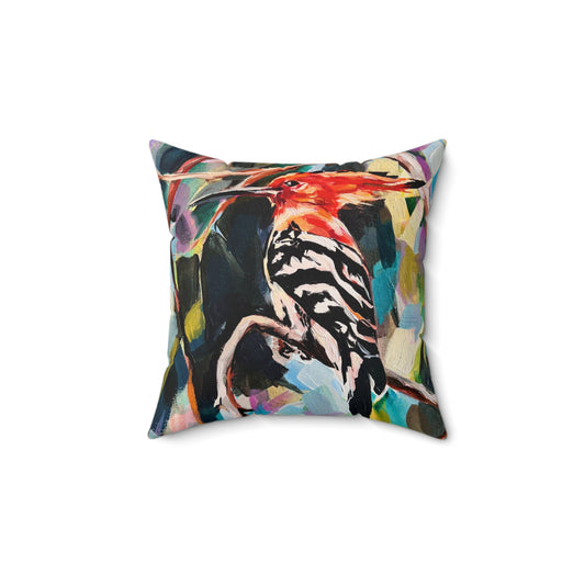 “Painted Hoopoe Bird” by Leah Luria Faux Suede Square Pillow