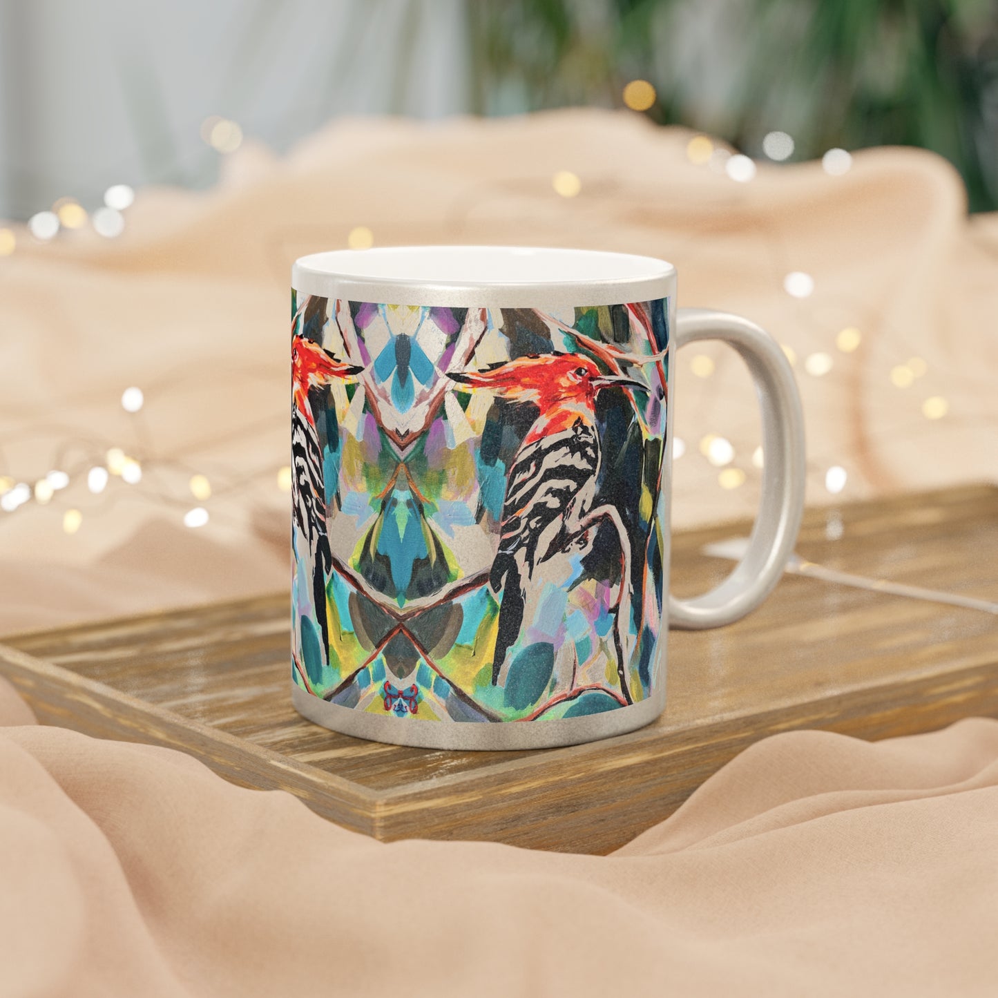 “Painted Hoopoe Bird” Metallic Mug by Leah Luria (Silver\Gold)