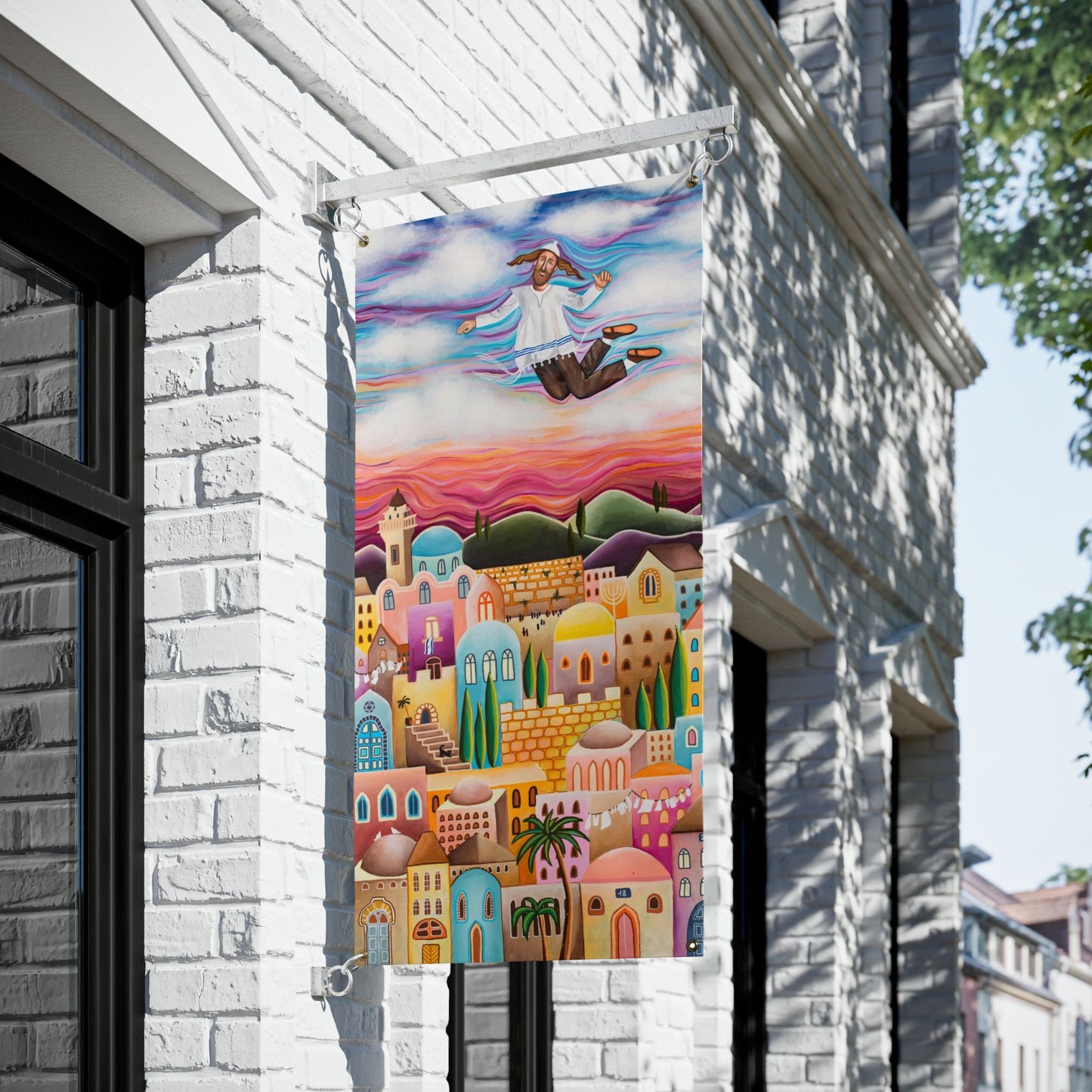 Flying Hassid by Yael Flatauer Sukkah Tapestry (waterproof)