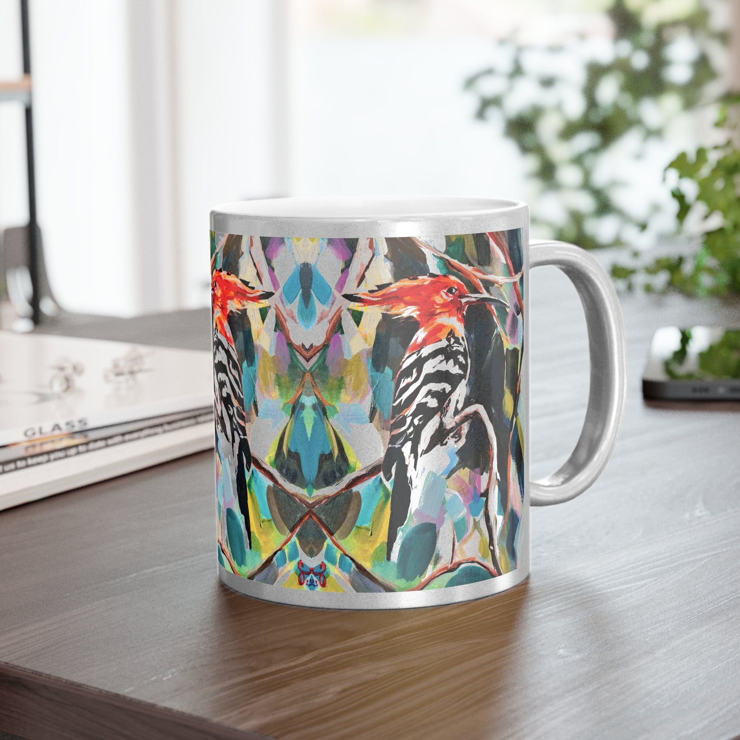 “Painted Hoopoe Bird” Metallic Mug by Leah Luria (Silver\Gold)