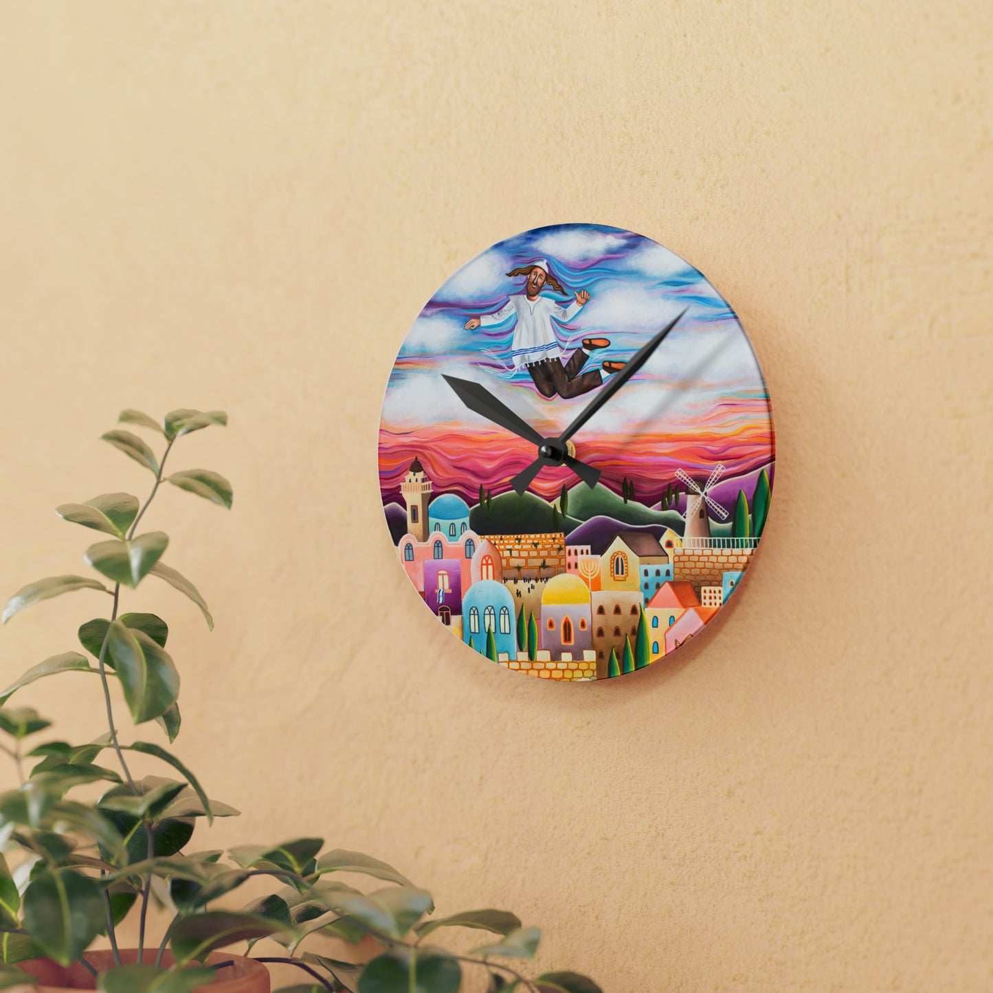 Flying Hassid by Yael Flatauer Acrylic Wall Clock